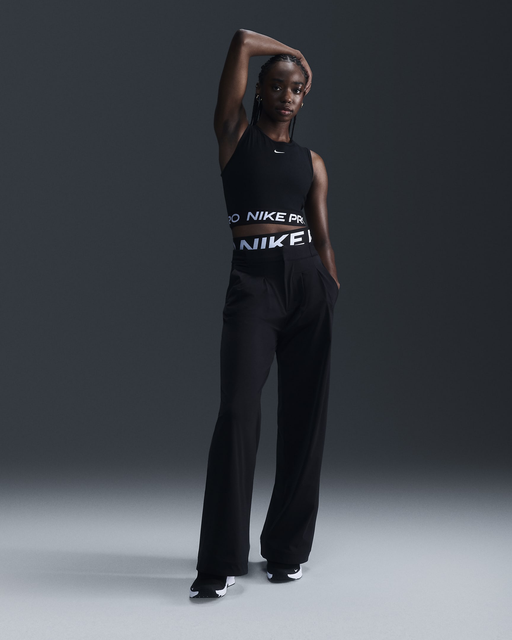 Débardeur court Nike Pro Dri-FIT pour femme - Noir/Blanc