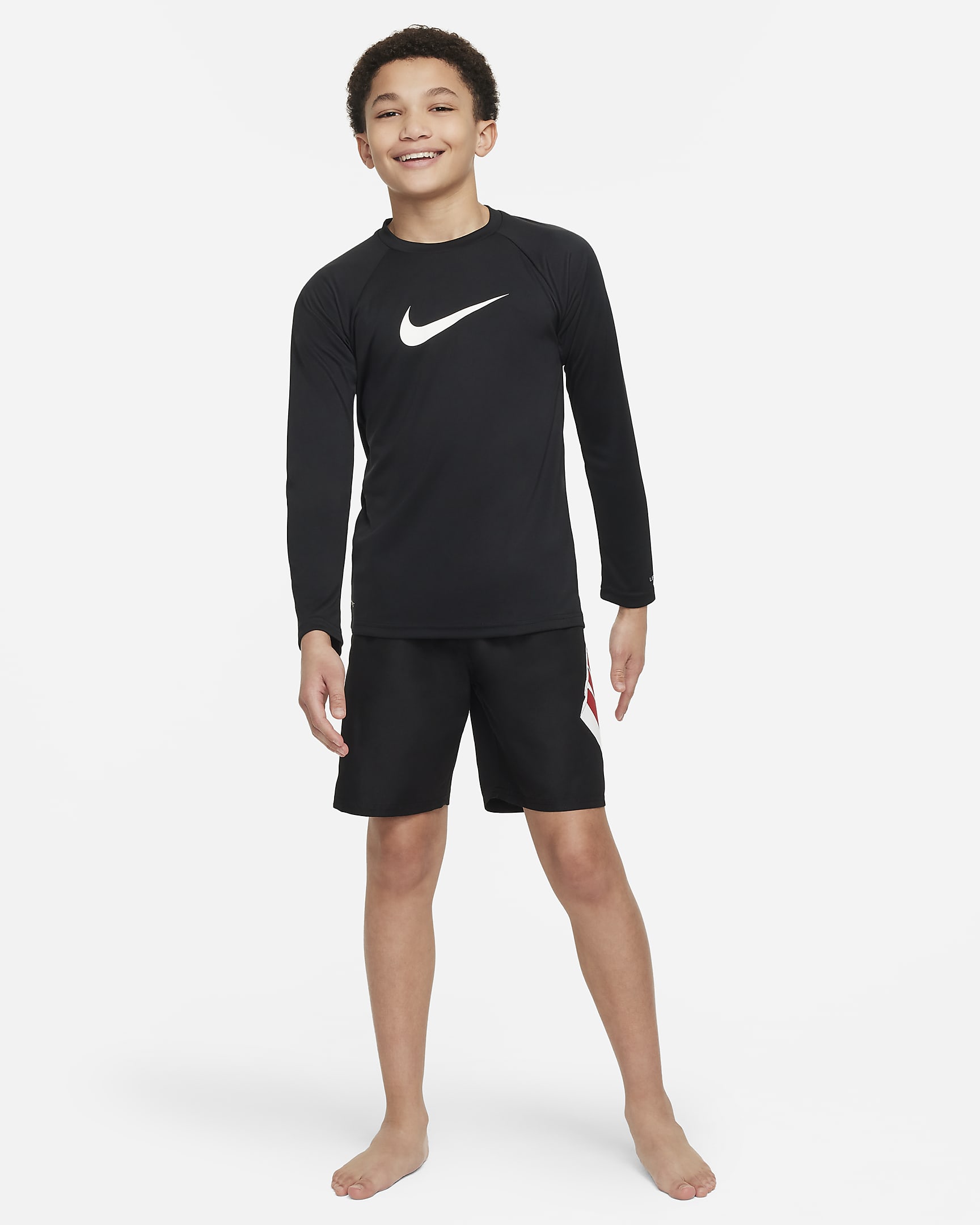 Playera de manga larga Hydroguard para niño talla grande Nike Swim - Negro