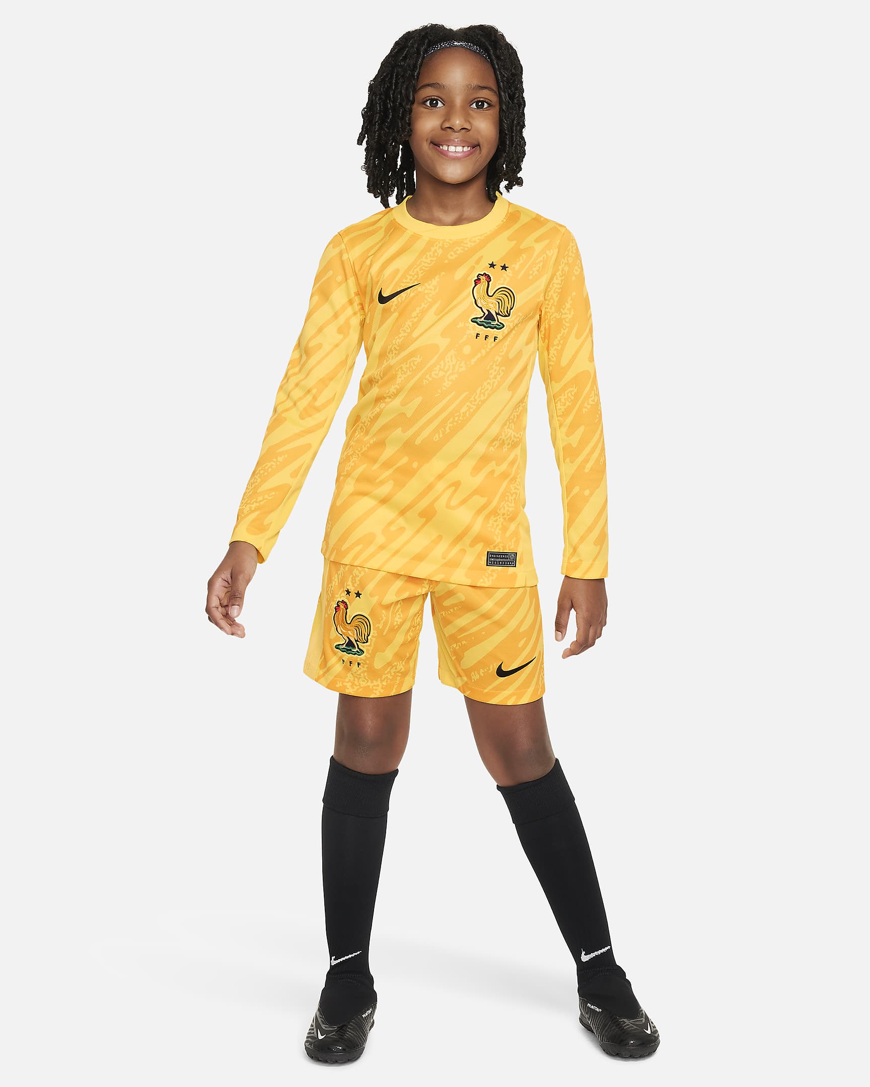 FFF (Men's Team) 2024/25 Stadium Goalkeeper Older Kids' Nike Dri-FIT Football Replica Shirt - Tour Yellow/University Gold/Black