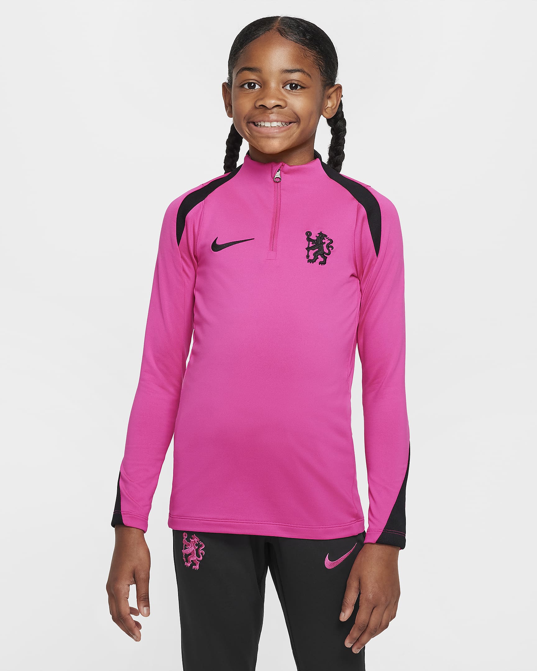 Chelsea F.C. Strike Third Nike Dri-FIT-fodboldtræningstrøje til større børn - Pink Prime/sort