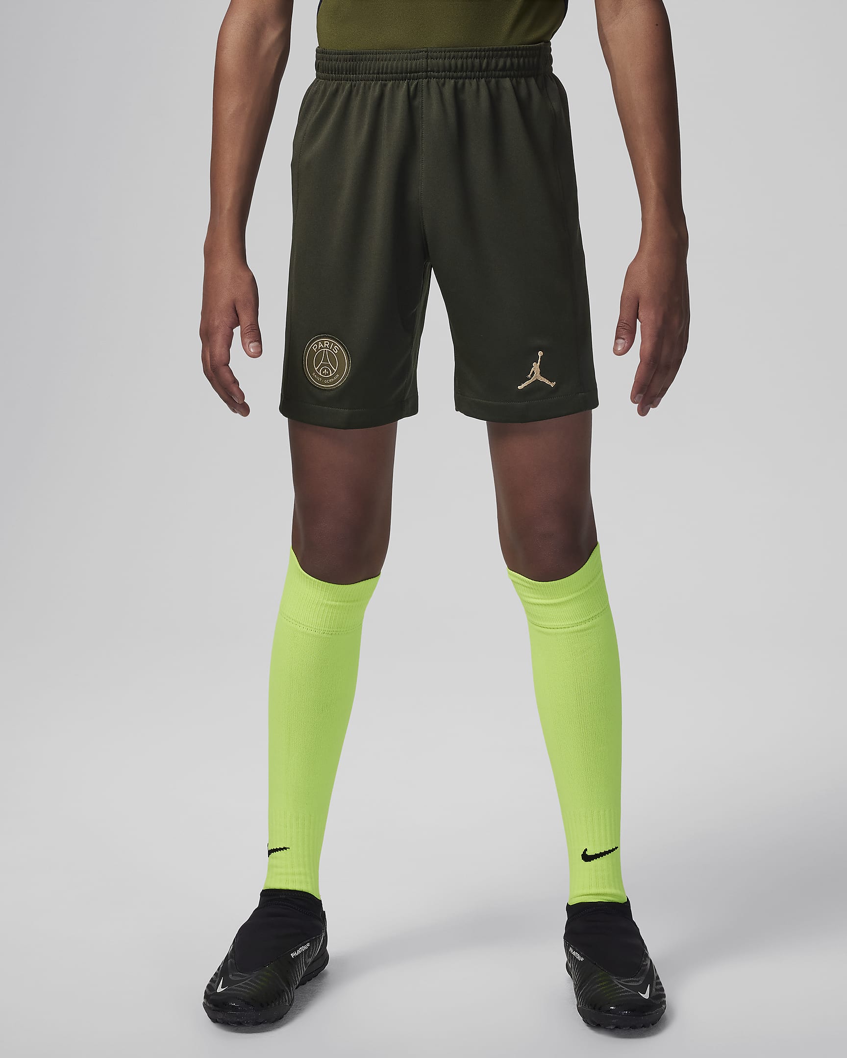 Paris Saint-Germain 2023/2024 Fourth Nike Dri-FIT Replica-fodboldshorts til større børn - Sequoia/Sequoia/Hemp