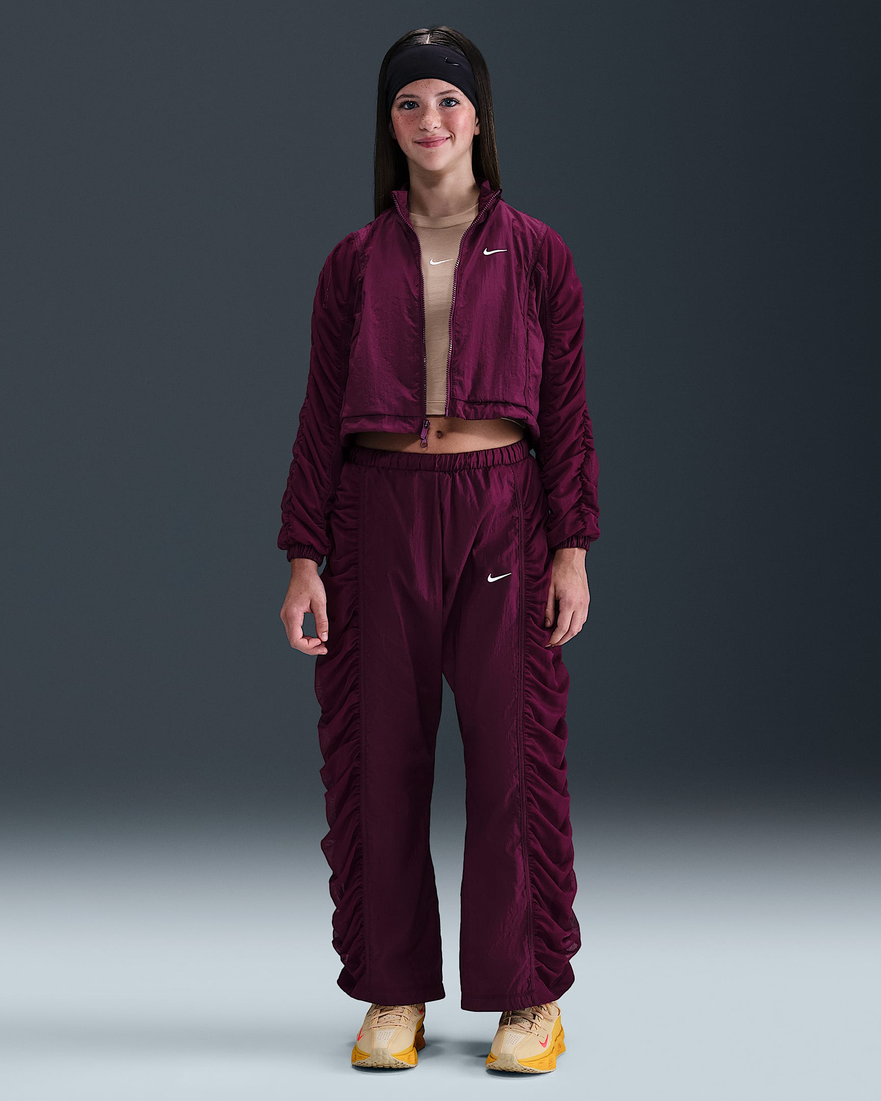 Nike Sportswear Girls' Woven Pants - Bordeaux/White