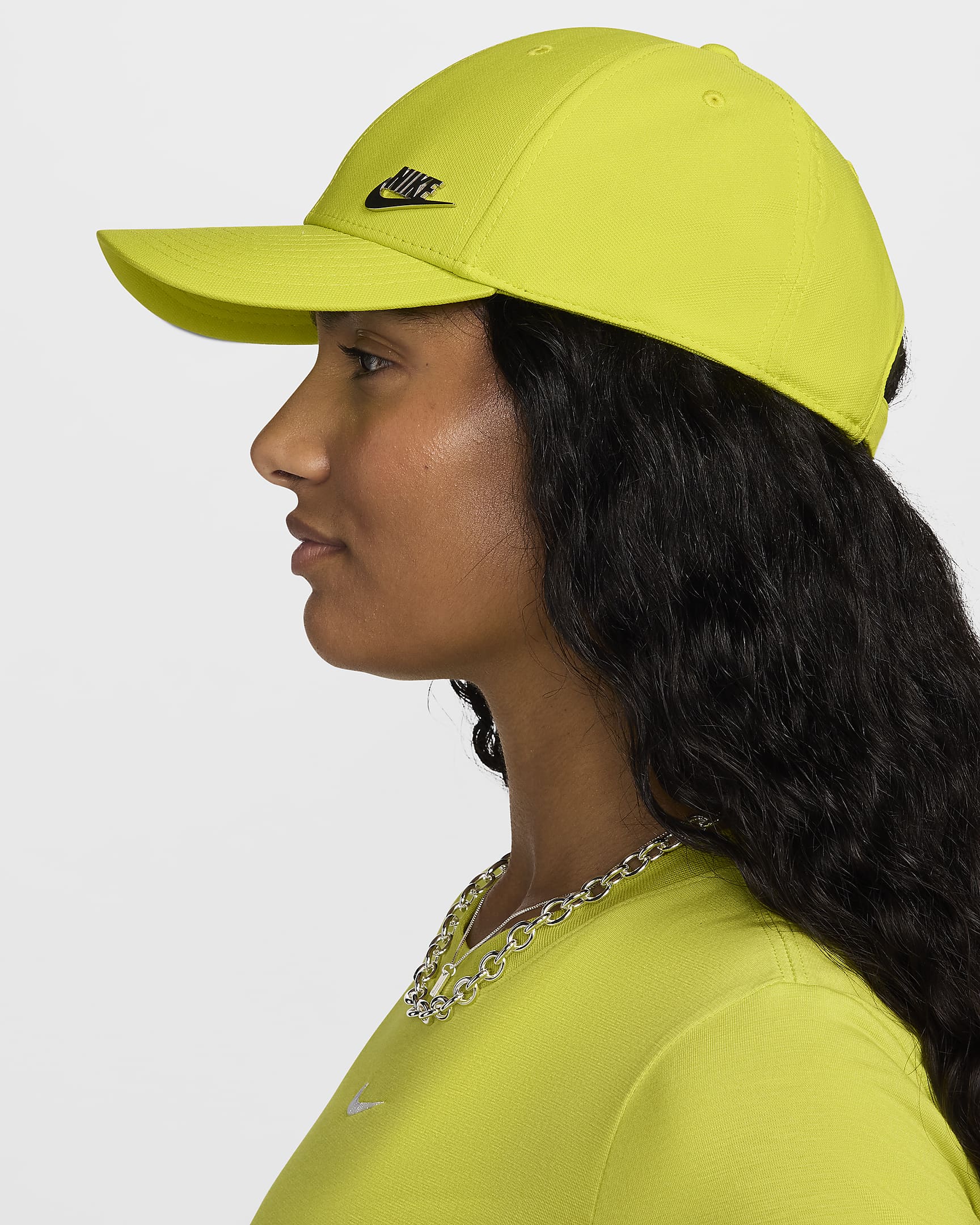 Nike Dri-FIT Club Structured Metal Logo Cap - Bright Cactus/Metallic Silver