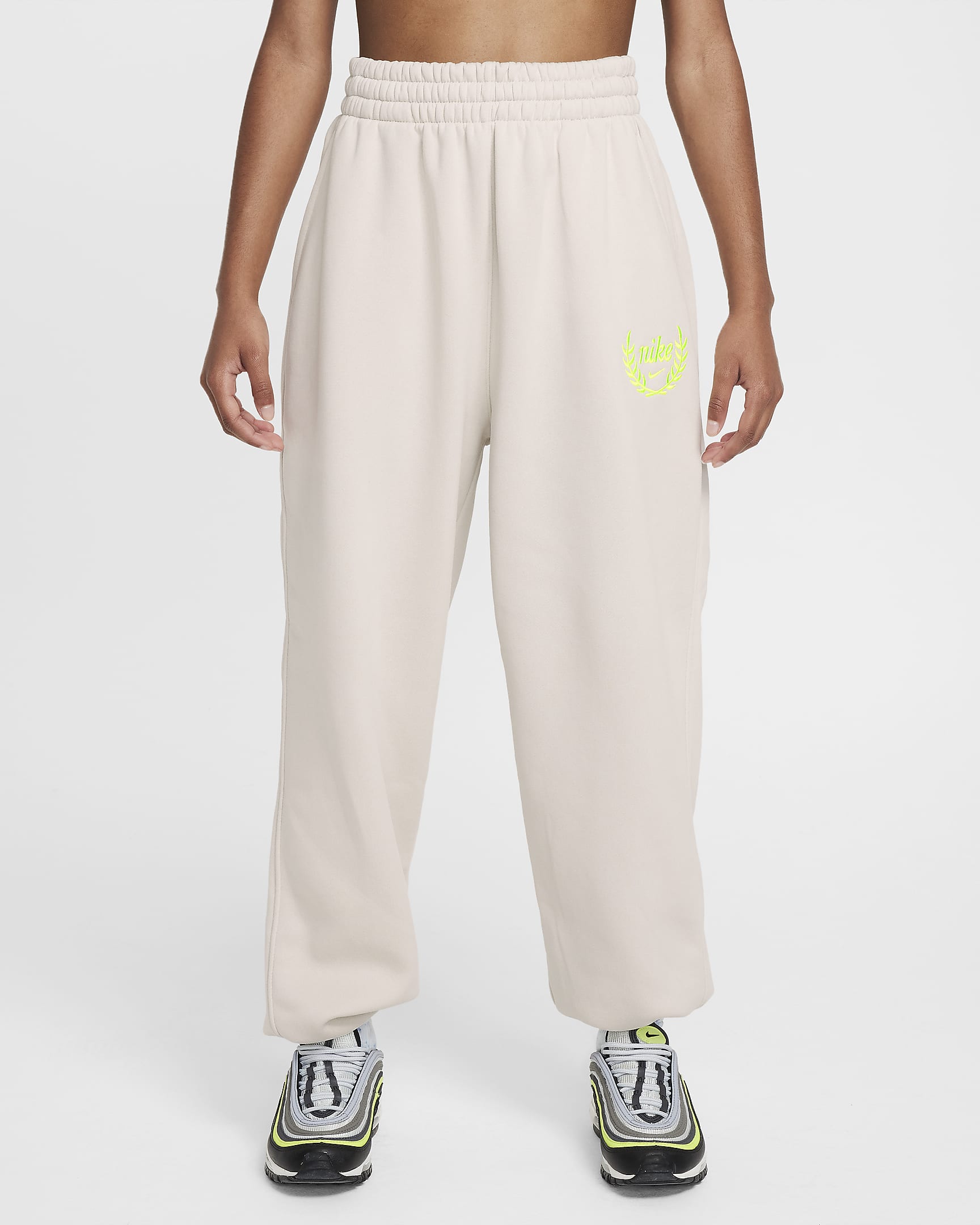 Pants holgados para niña Nike Sportswear Club Fleece - Hueso claro/Volt