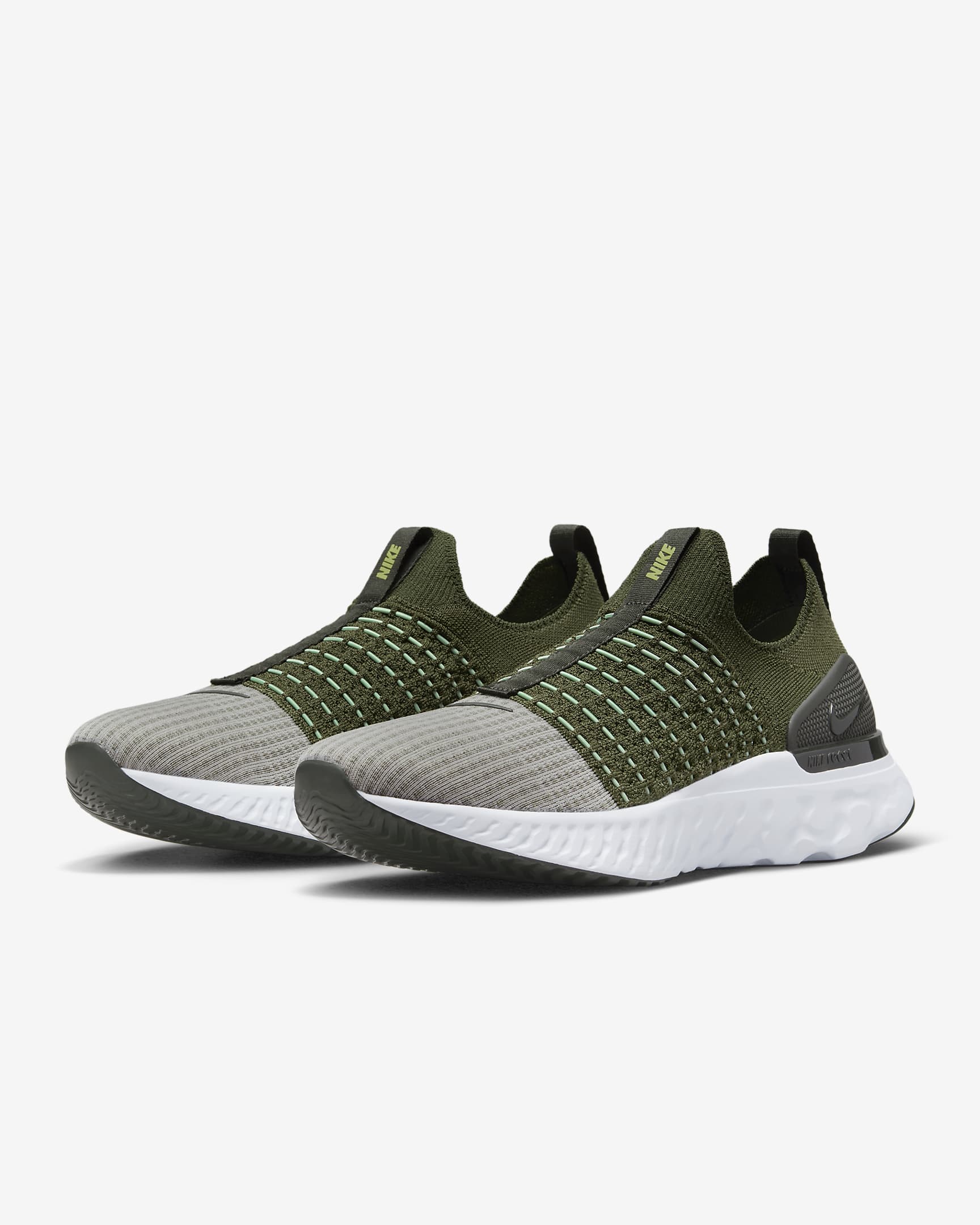 Nike React Phantom Run Flyknit 2 Men's Road Running Shoes - Rough Green/Sequoia/Enamel Green/Yellow Strike