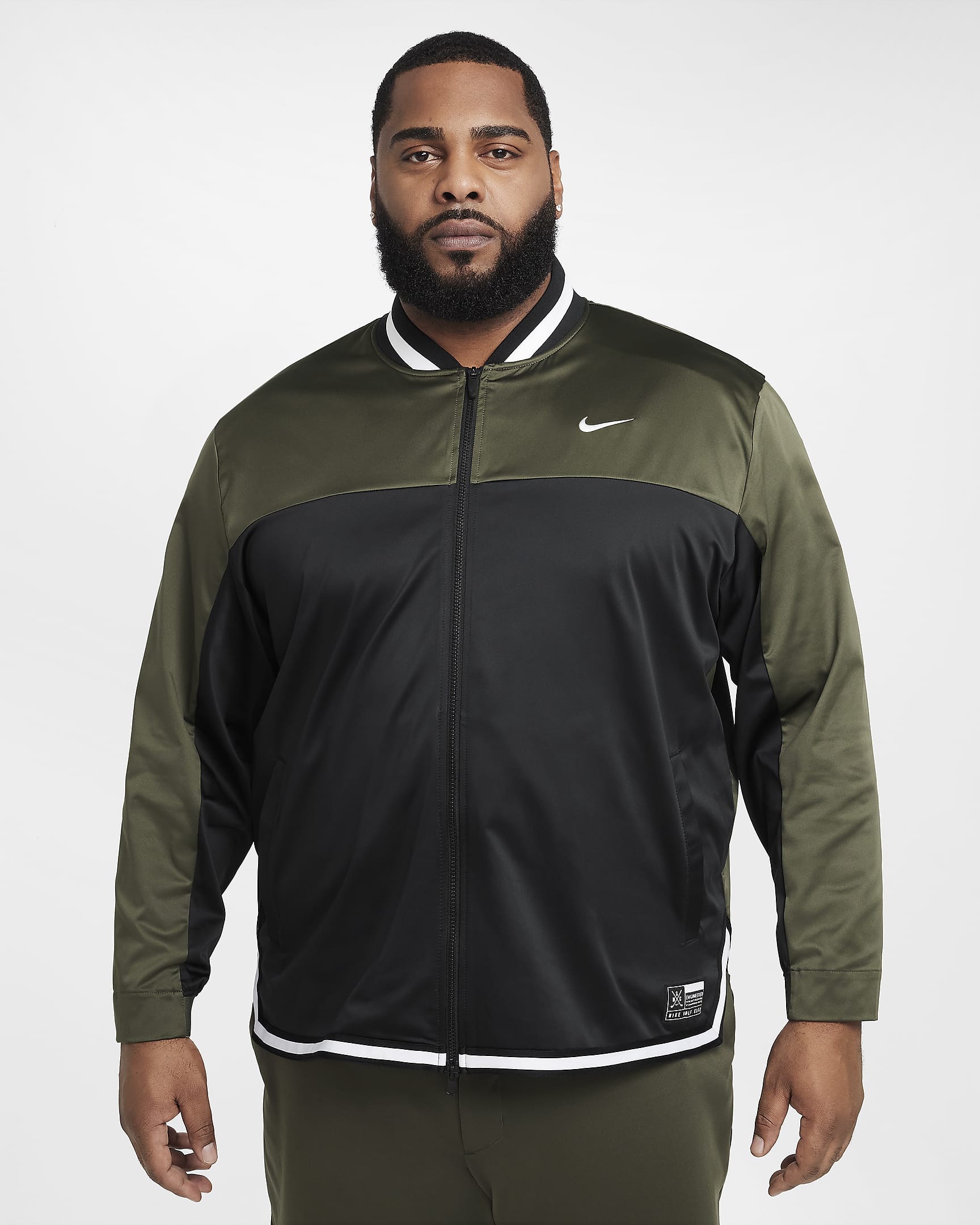 Nike Golf Club Men's Dri-FIT Full-Zip Golf Jacket - Black/Cargo Khaki/White