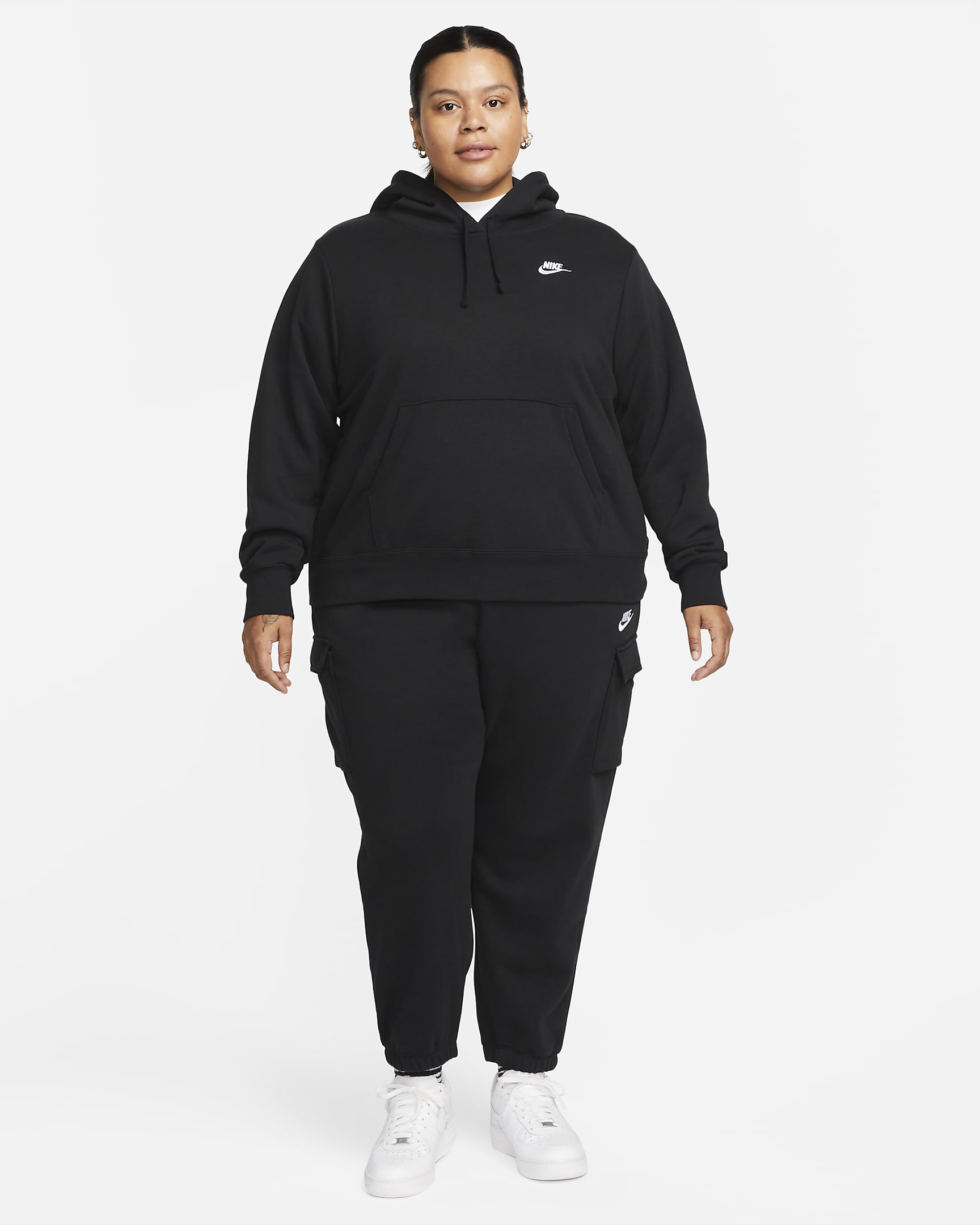 Nike Sportswear Club Fleece Women's Pullover Hoodie (Plus Size) - Black/White