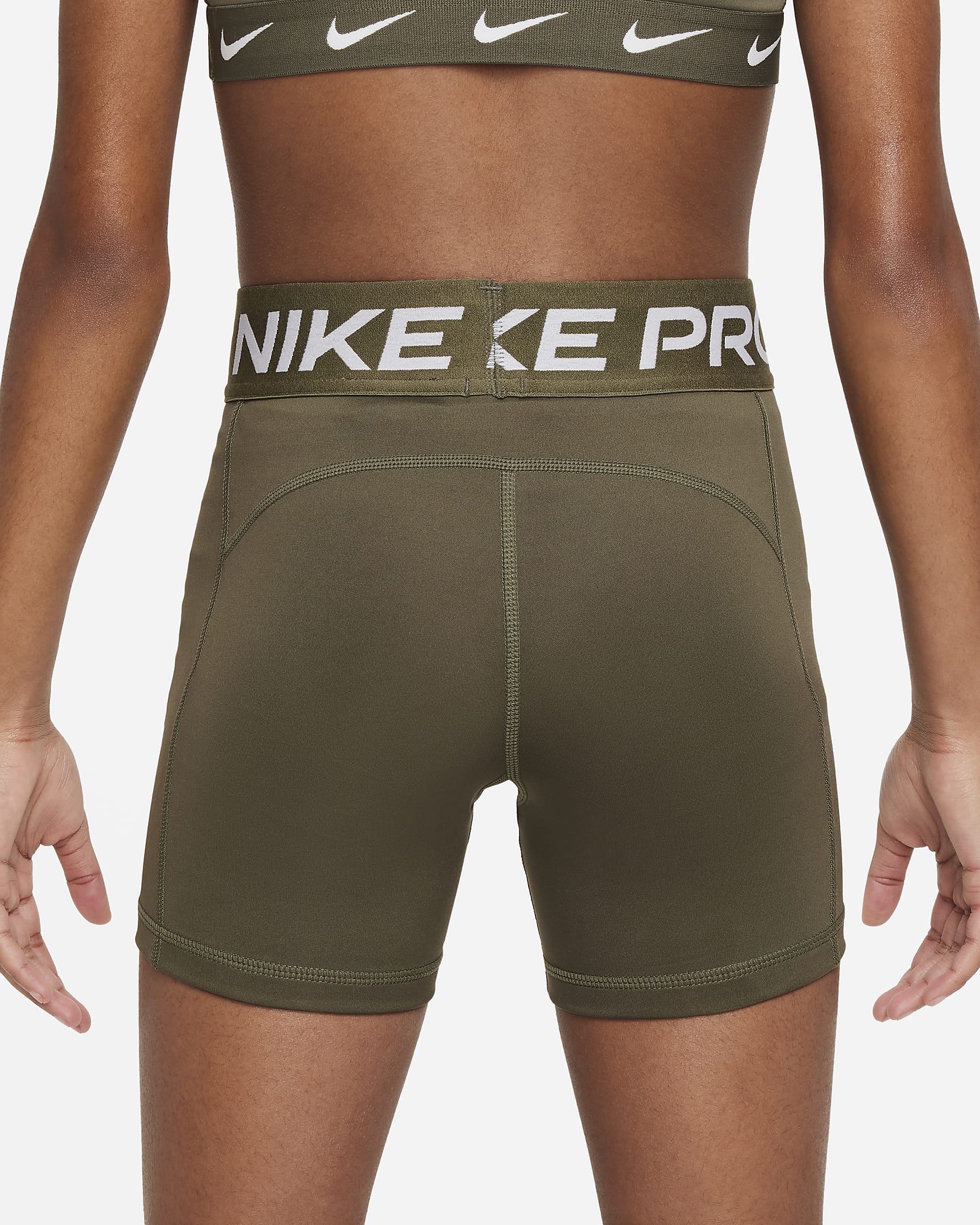 Nike Pro Leak Protection: Period Girls' Dri-FIT Shorts - Medium Olive/White