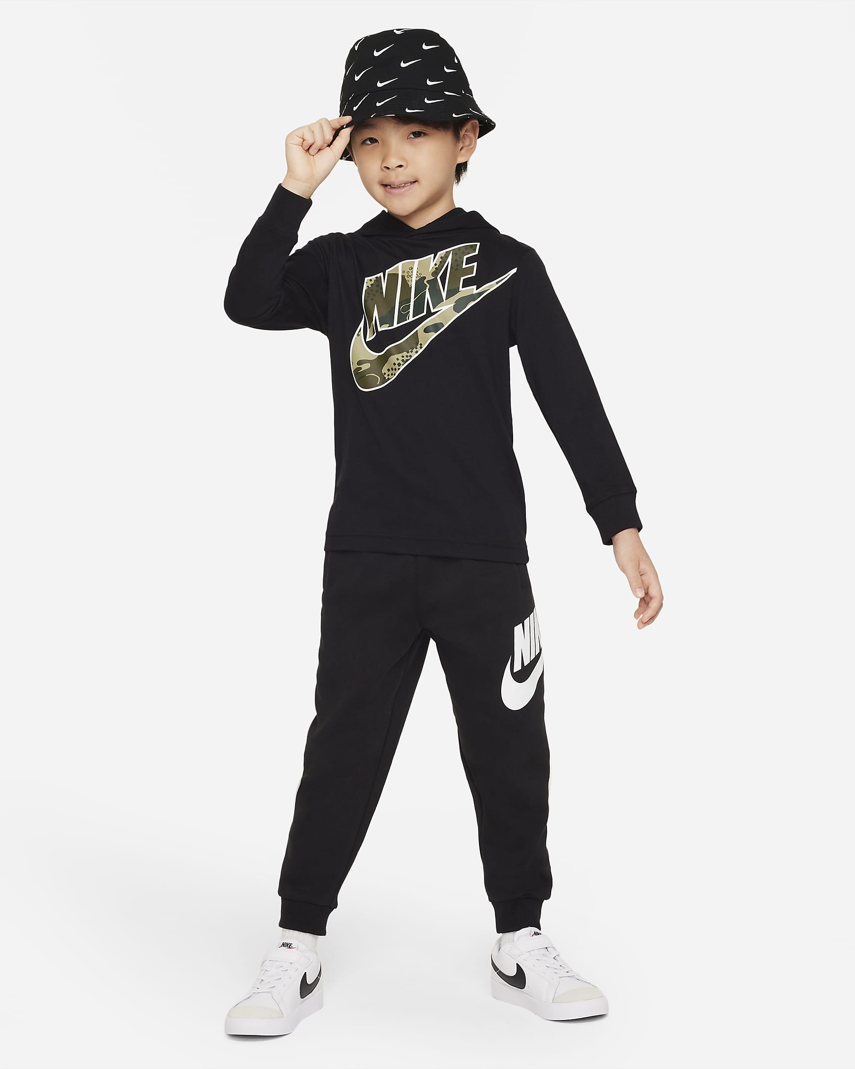 Nike Sportswear Club Camo Jersey Long Sleeve Tee Little Kids T-Shirt ...