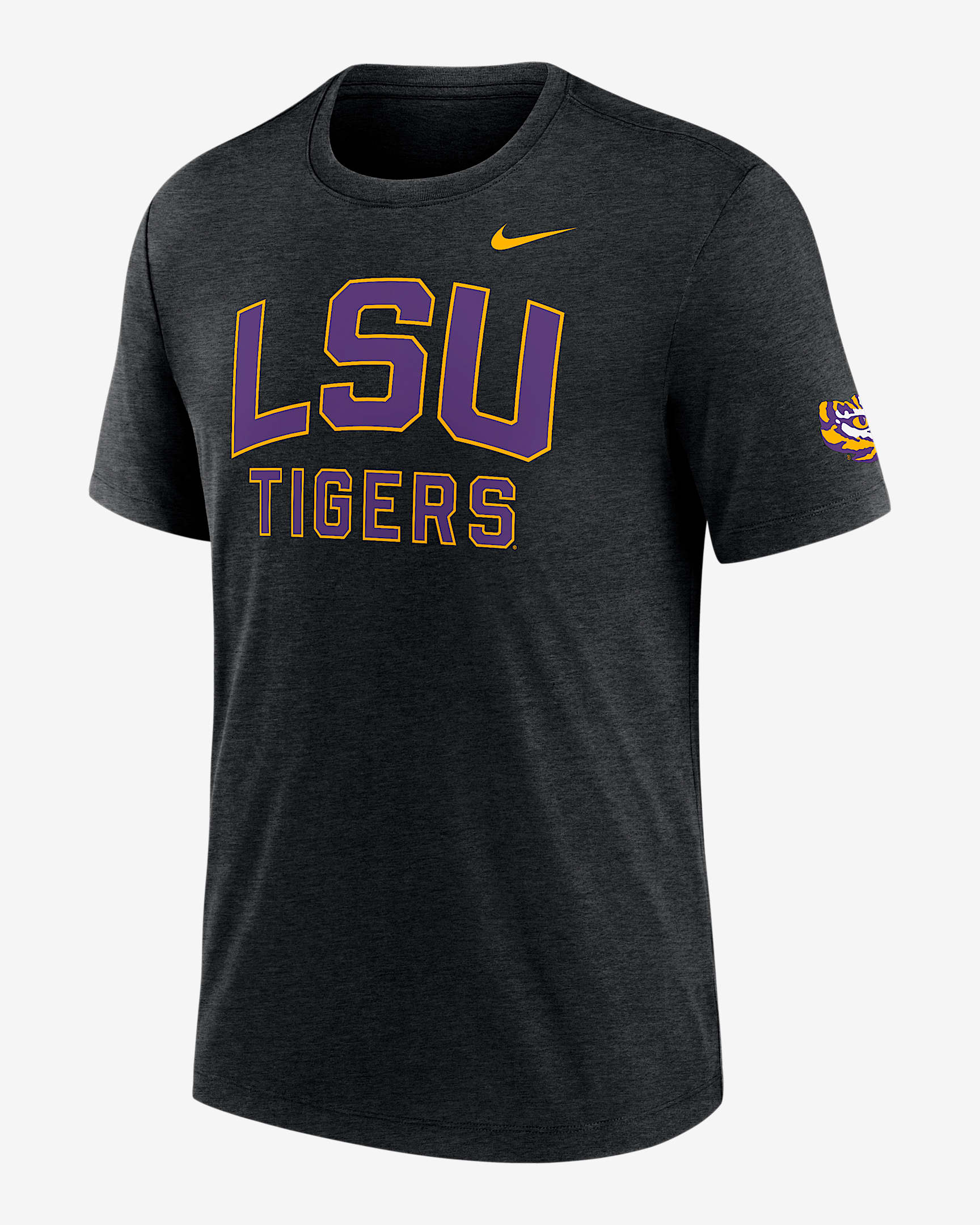 Playera universitaria Nike para hombre LSU Campus Collegiate Block - Negro jaspeado