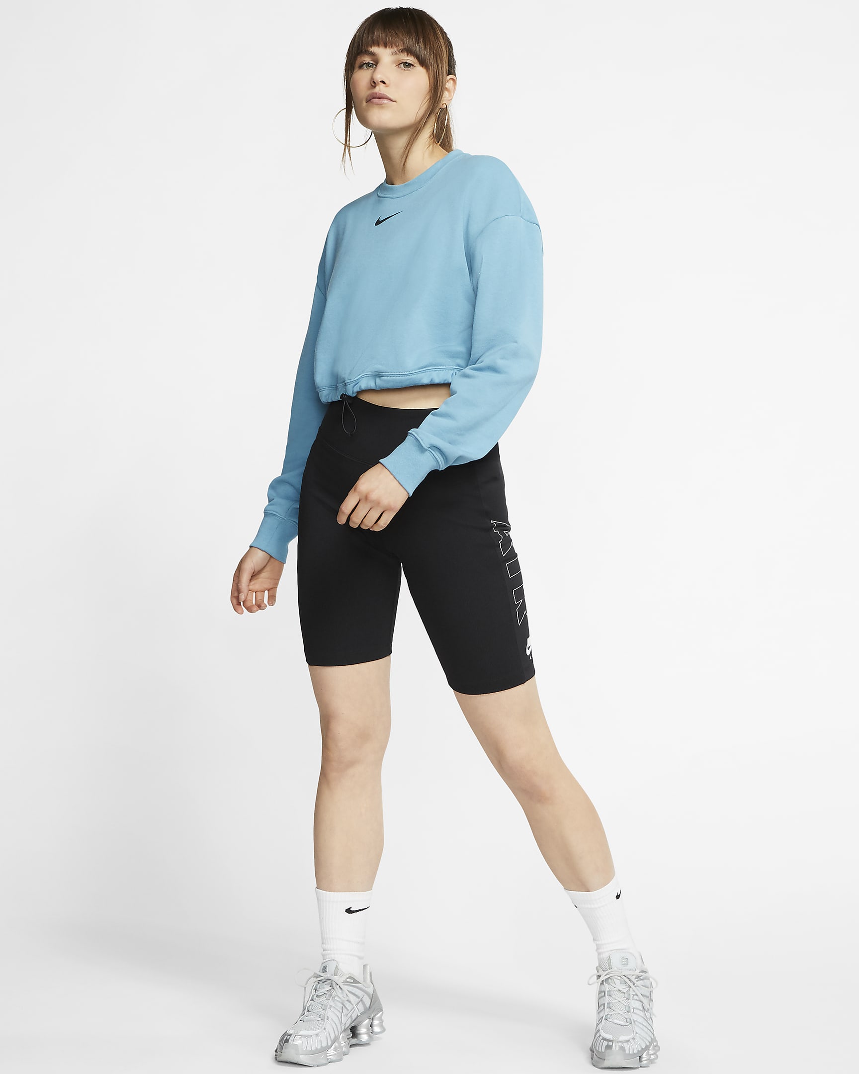 Nike Sportswear Swoosh Women's French Terry Crew - Cerulean/Black