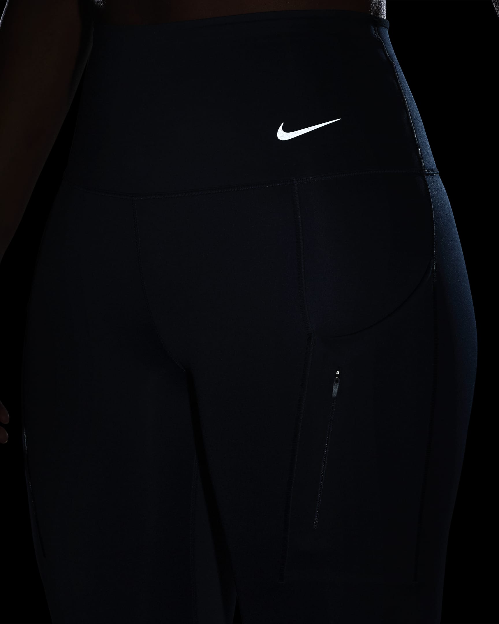 Damskie legginsy o pełnej długości z wysokim stanem i kieszeniami zapewniające mocne wsparcie Nike Go - Armory Navy/Czerń