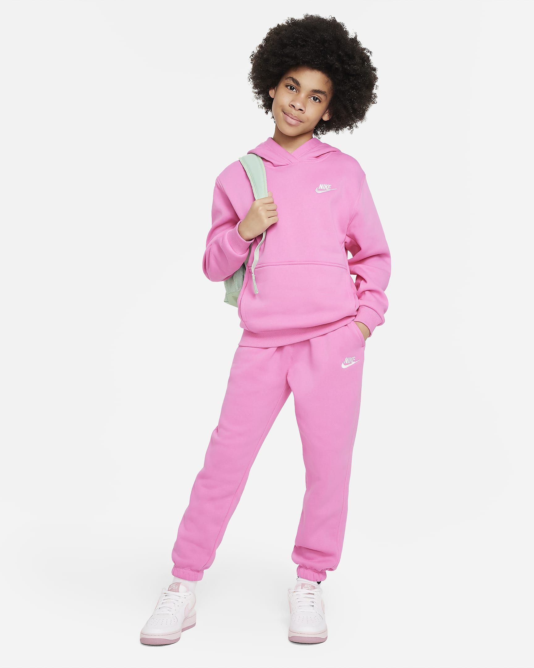 Pants holgados para niños talla grande Nike Sportswear Club Fleece - Rosa alegre/Rosa alegre/Blanco