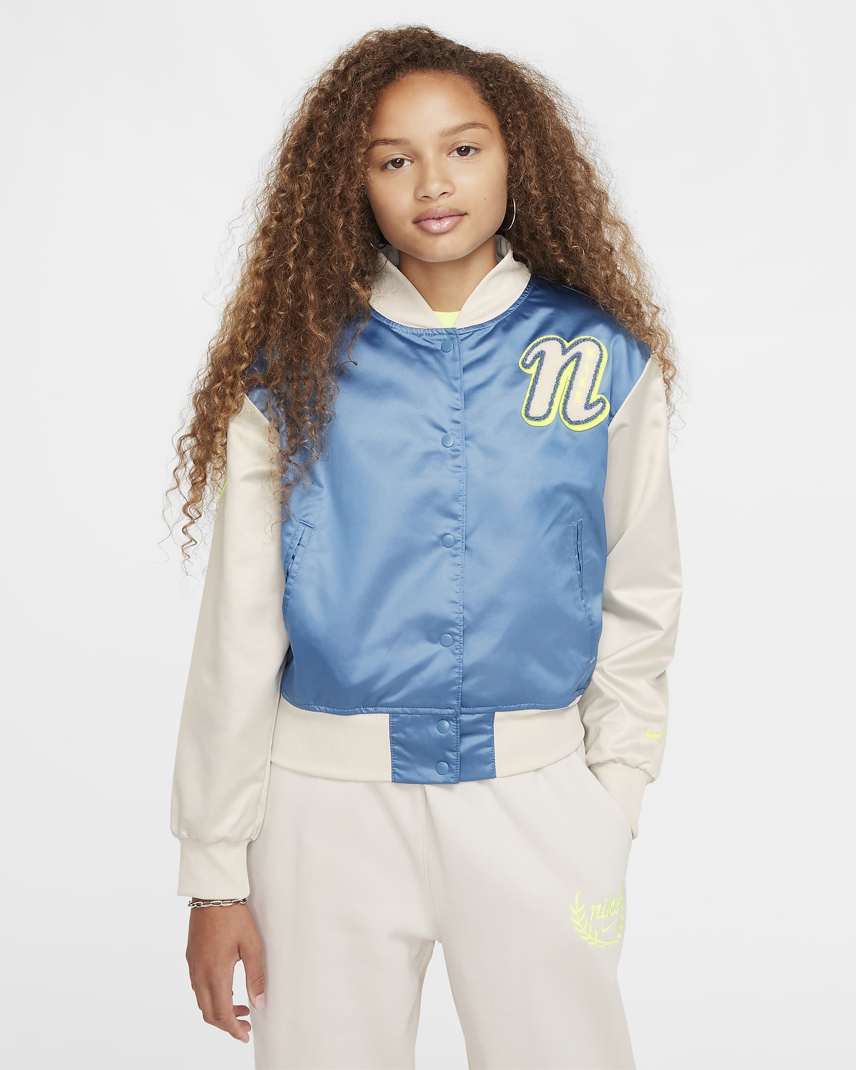 Nike Sportswear Girls' Varsity Jacket - Aegean Storm/Light Bone