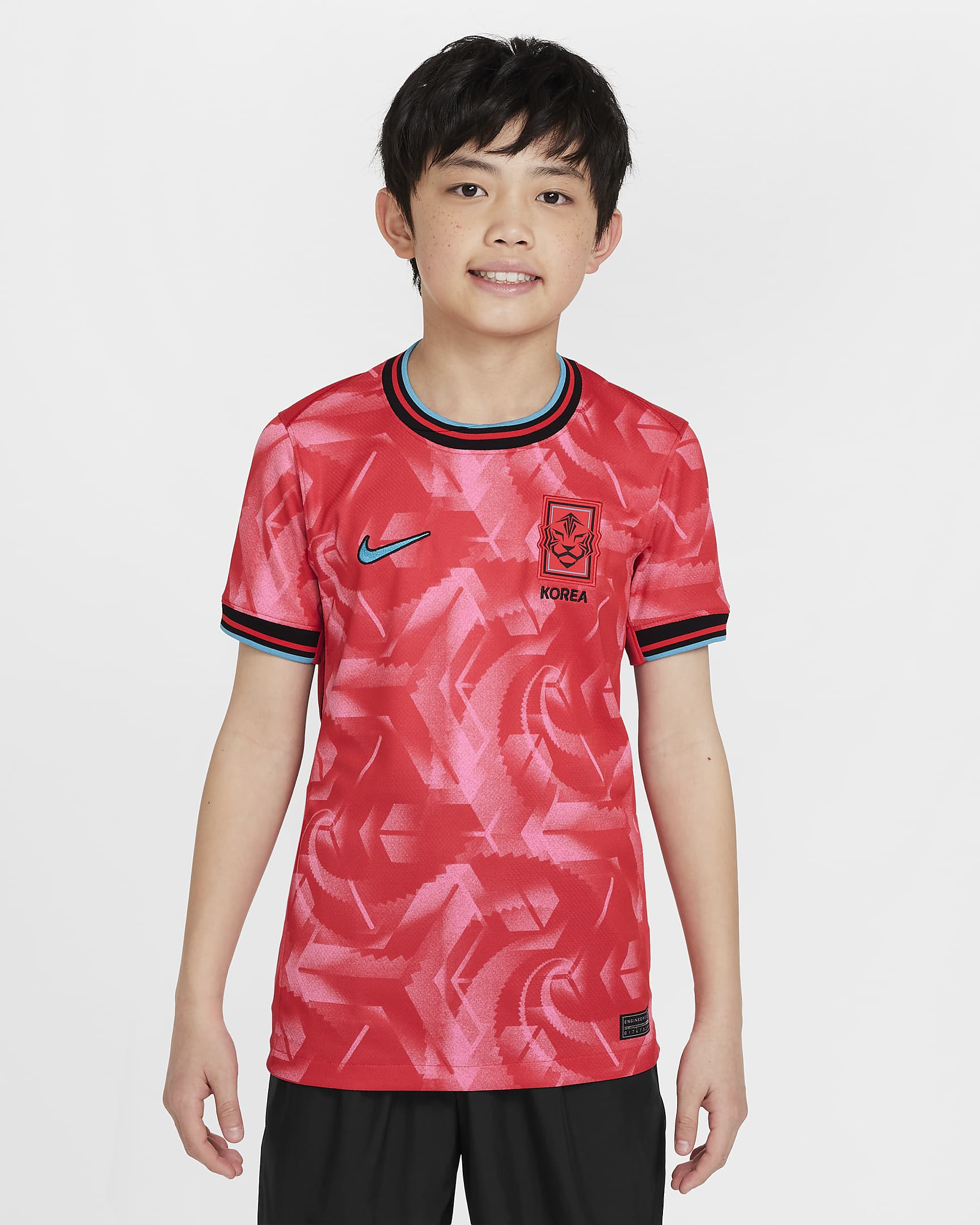 Korea 2024 Stadium Home Older Kids' Nike Dri-FIT Football Replica Shirt - Global Red/Pink Glow/Teal Nebula