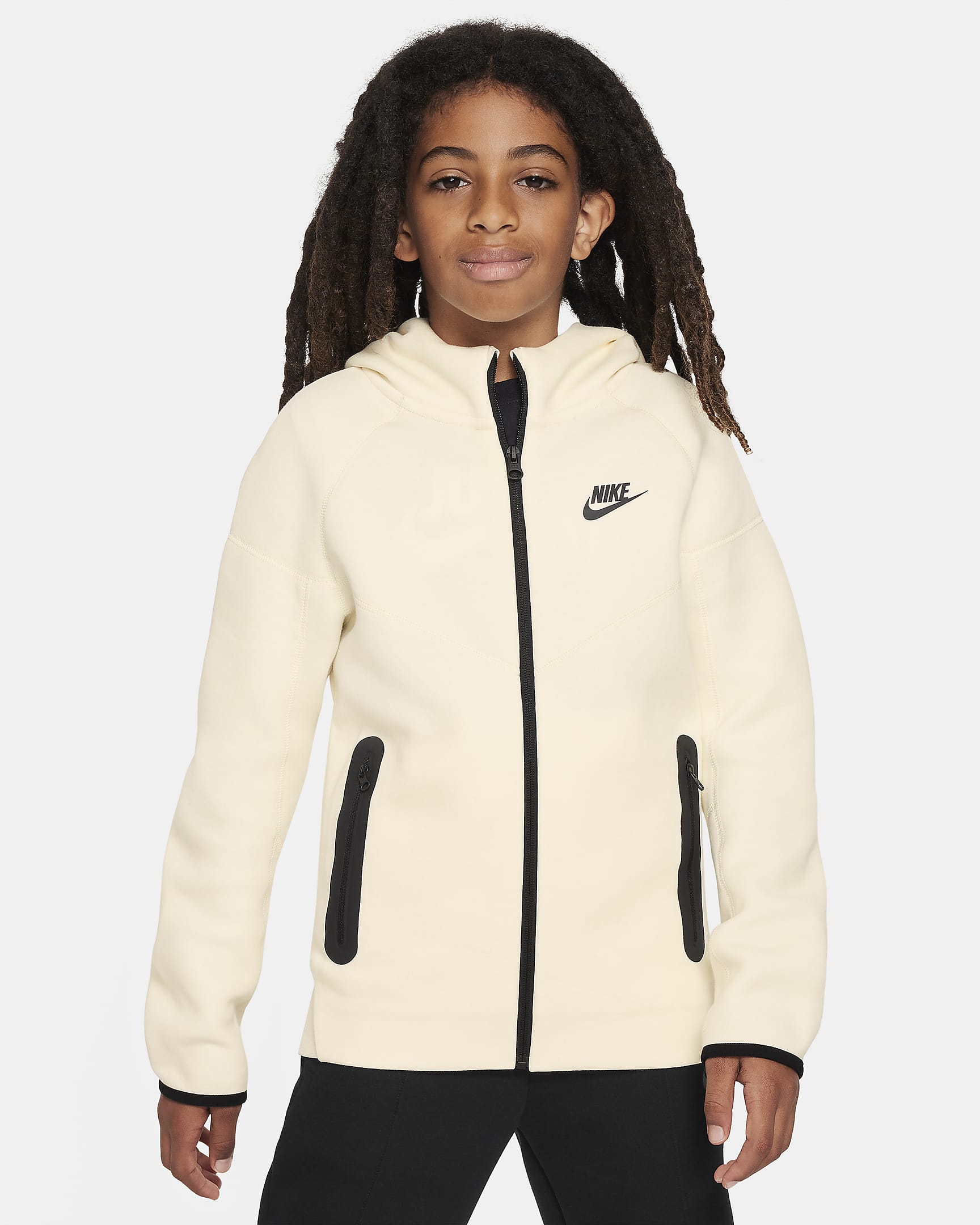 Sweat à capuche et zip Nike Sportswear Tech Fleece pour Garçon plus âgé - Coconut Milk/Noir/Noir