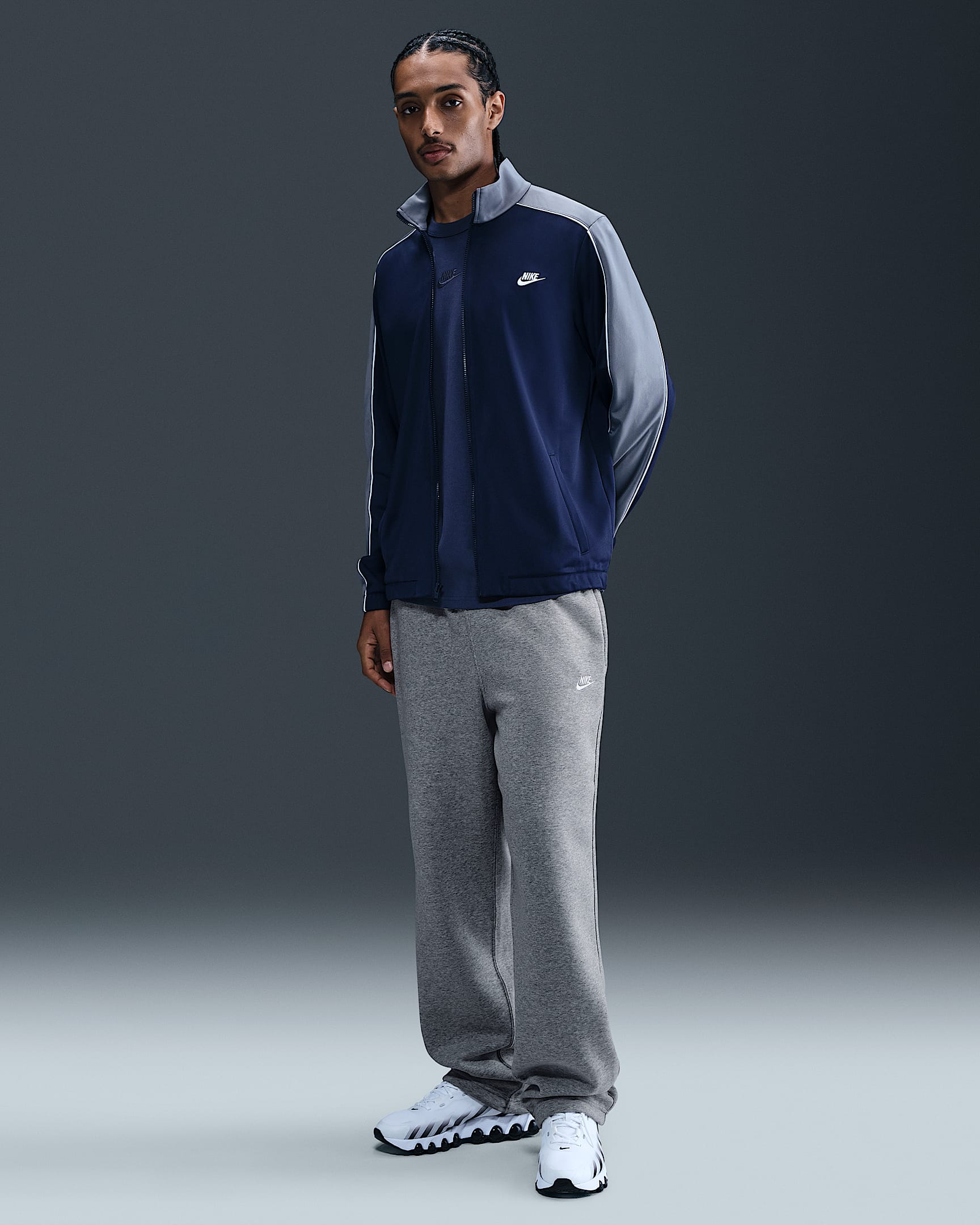 Nike Sportswear Club Men's Fleece Bungee Pants - Dark Grey Heather/Light Smoke Grey/White