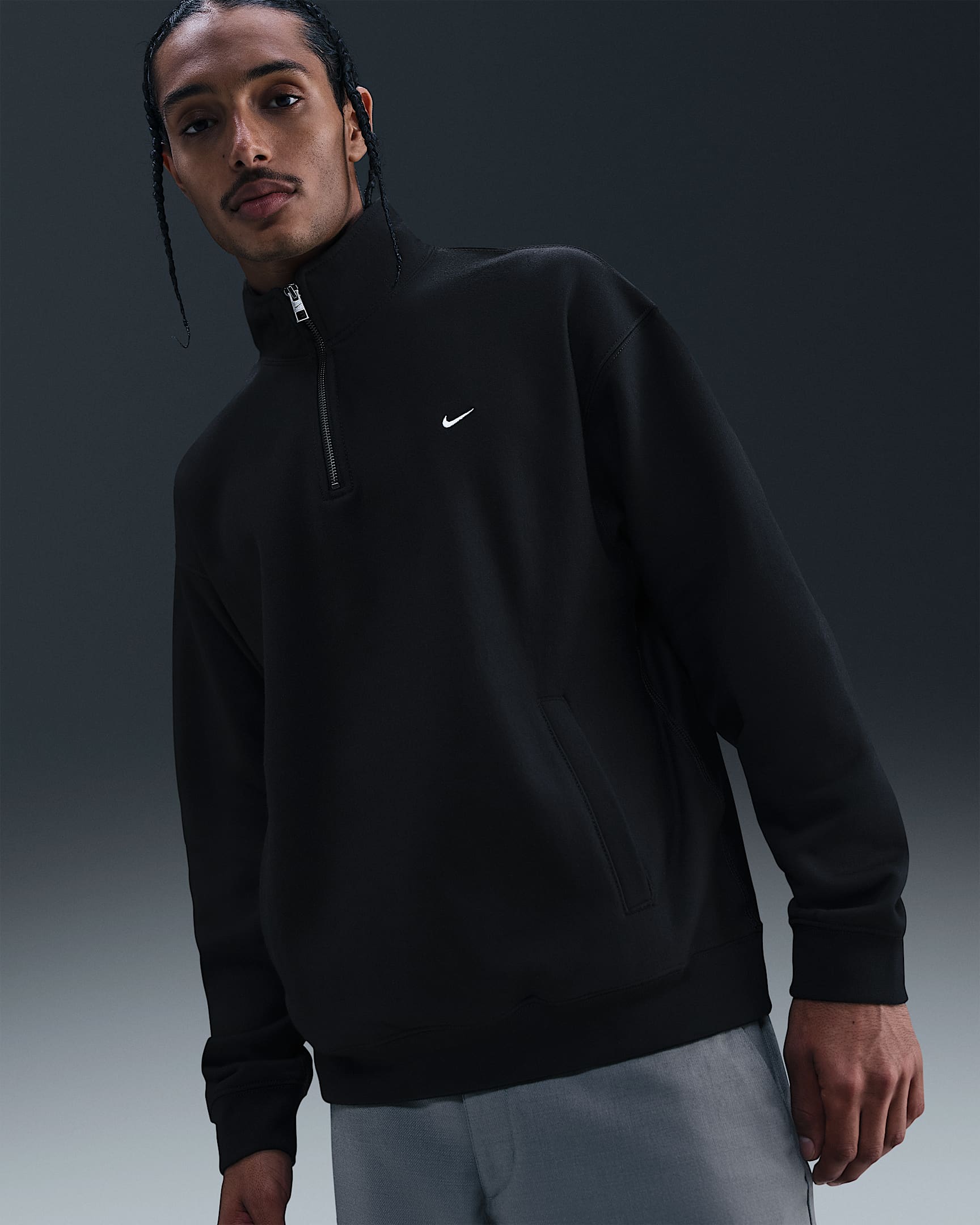 Nike Solo Swoosh Men's Fleece Quarter-Zip Top - Black/Black/White