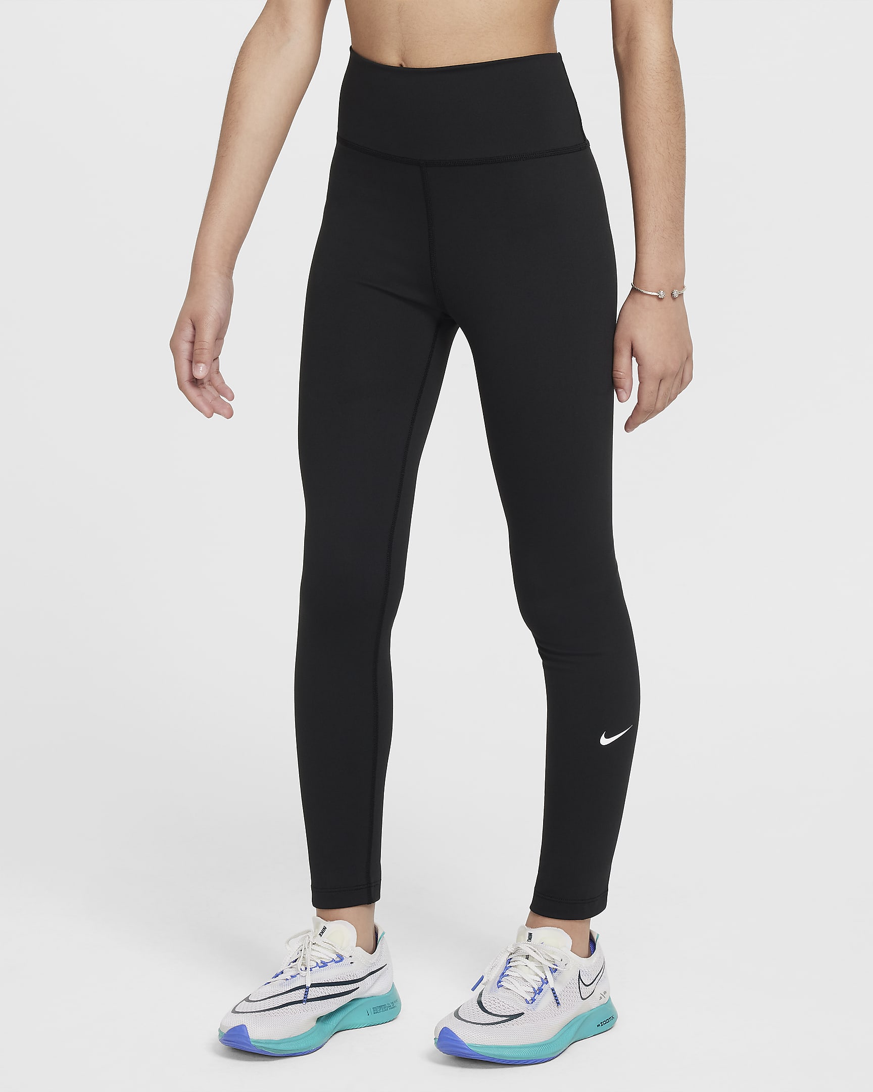 Nike One Dri-FIT leggings med høyt liv til store barn (jente) - Svart/Hvit