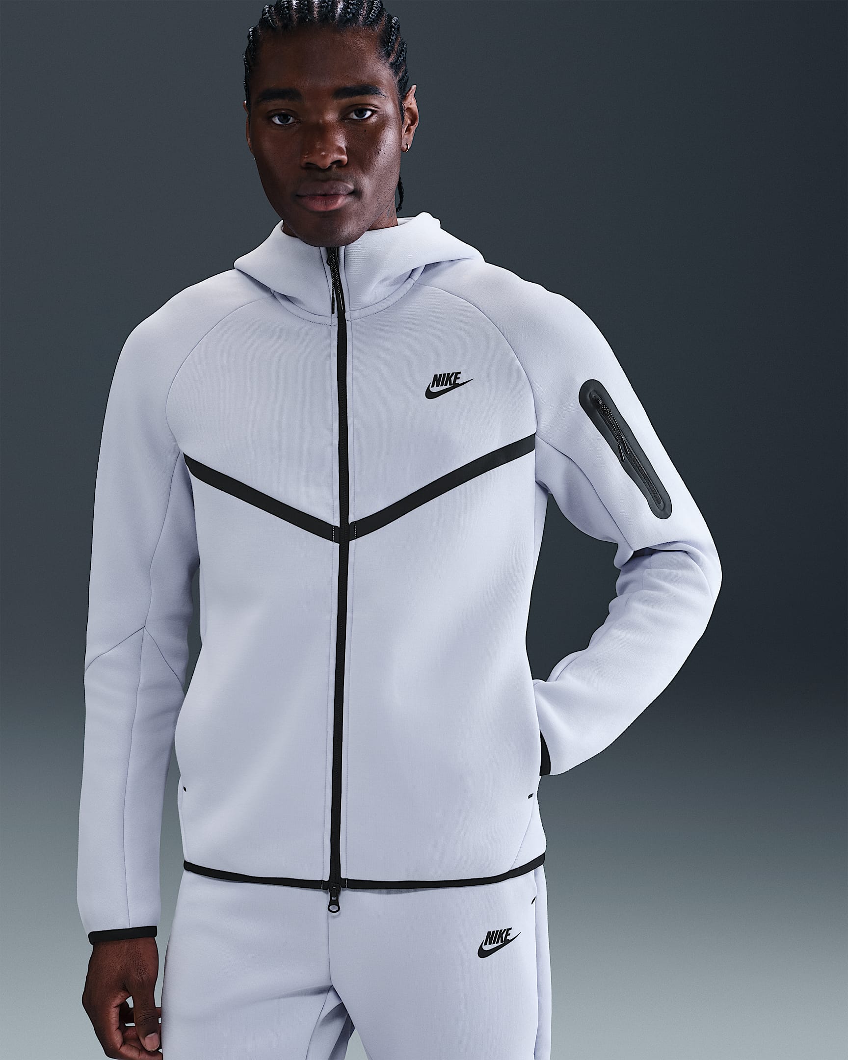Nike Tech Men's Full-Zip Windrunner Hoodie - Ghost/Black