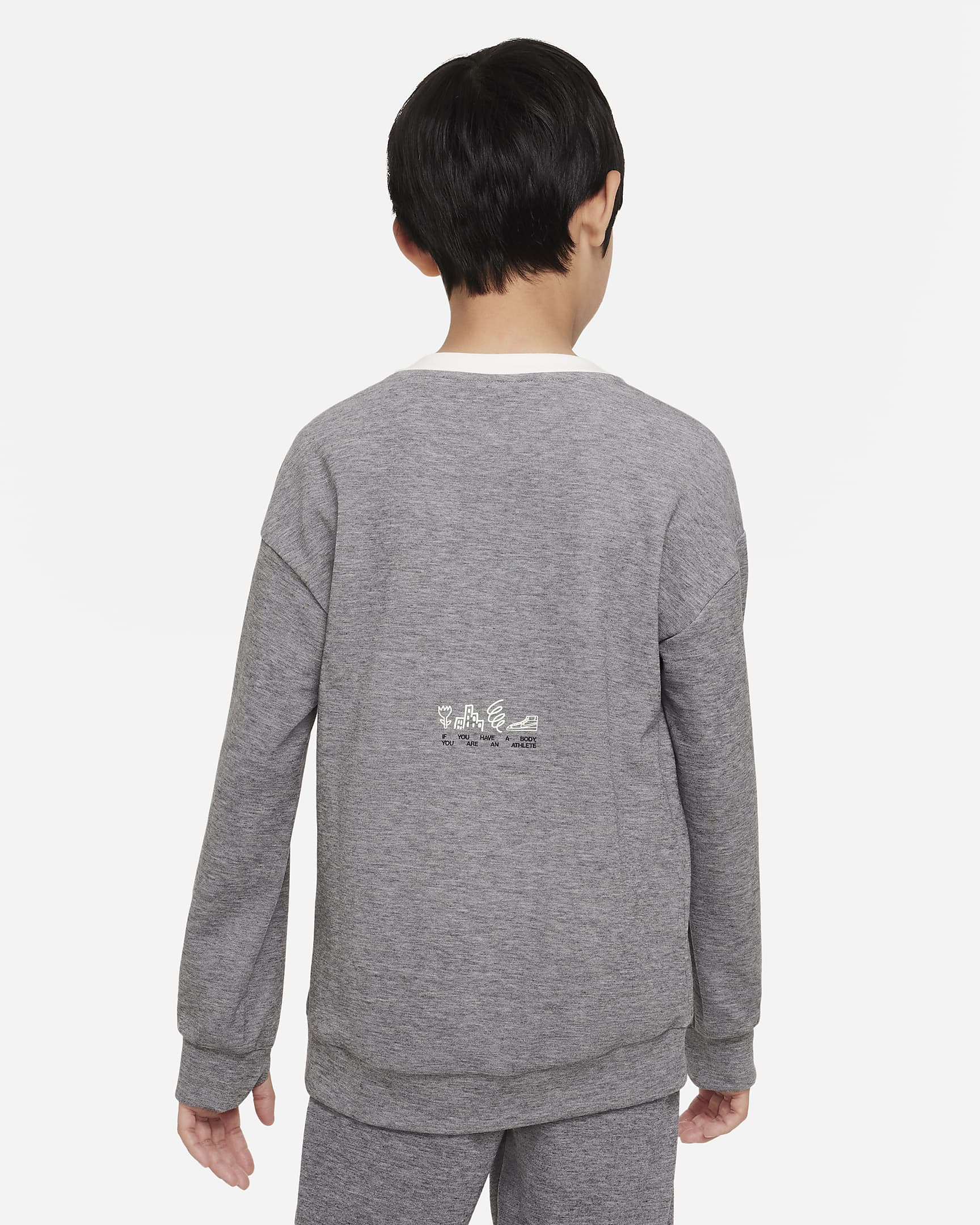 Sudadera de entrenamiento con cuello redondo para niño talla grande Nike Dri-FIT Performance Select - Gris jaspeado/Vela/Jaspeado/Vela