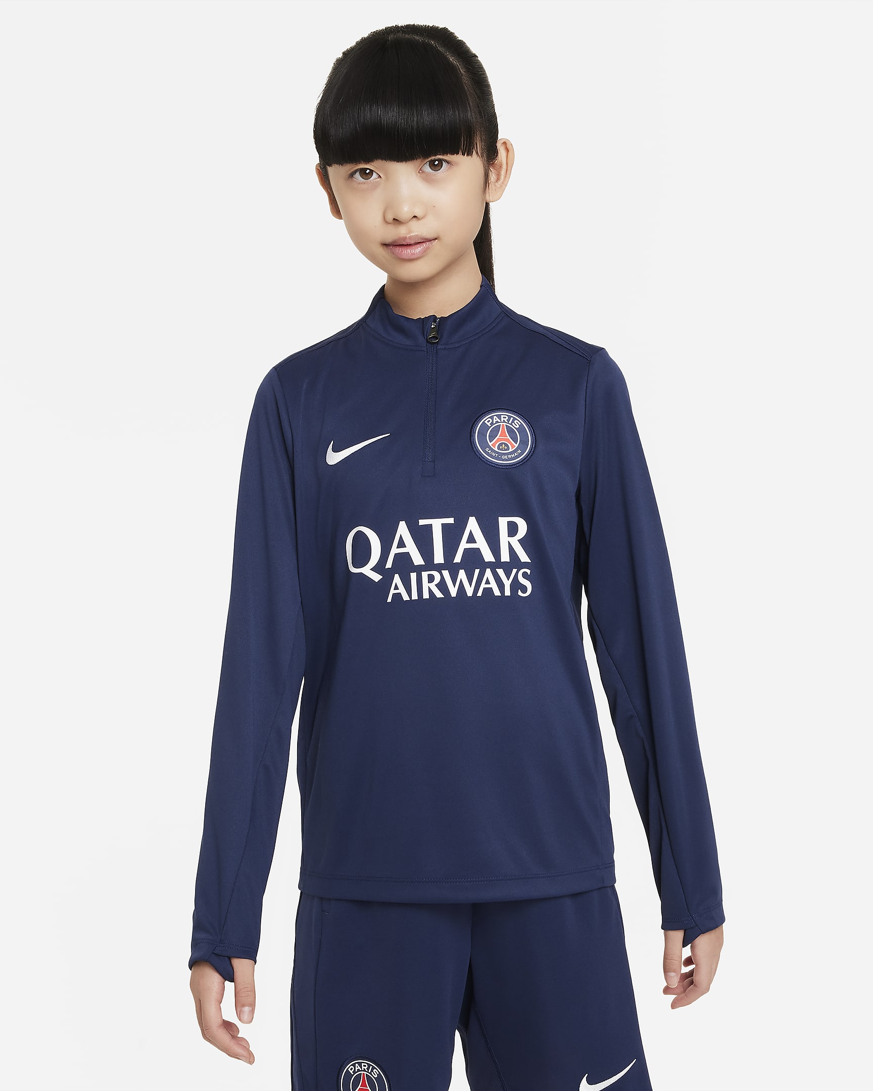 Paris Saint-Germain Academy Pro-Nike Dri-FIT-fodboldtræningstrøje til større børn - Midnight Navy/hvid