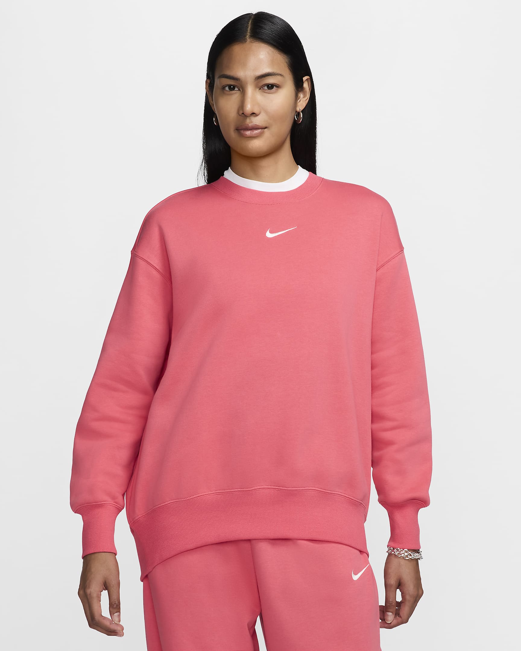 Damska bluza dresowa z półokrągłym dekoltem o kroju oversize Nike Sportswear Phoenix Fleece - Aster Pink/Sail