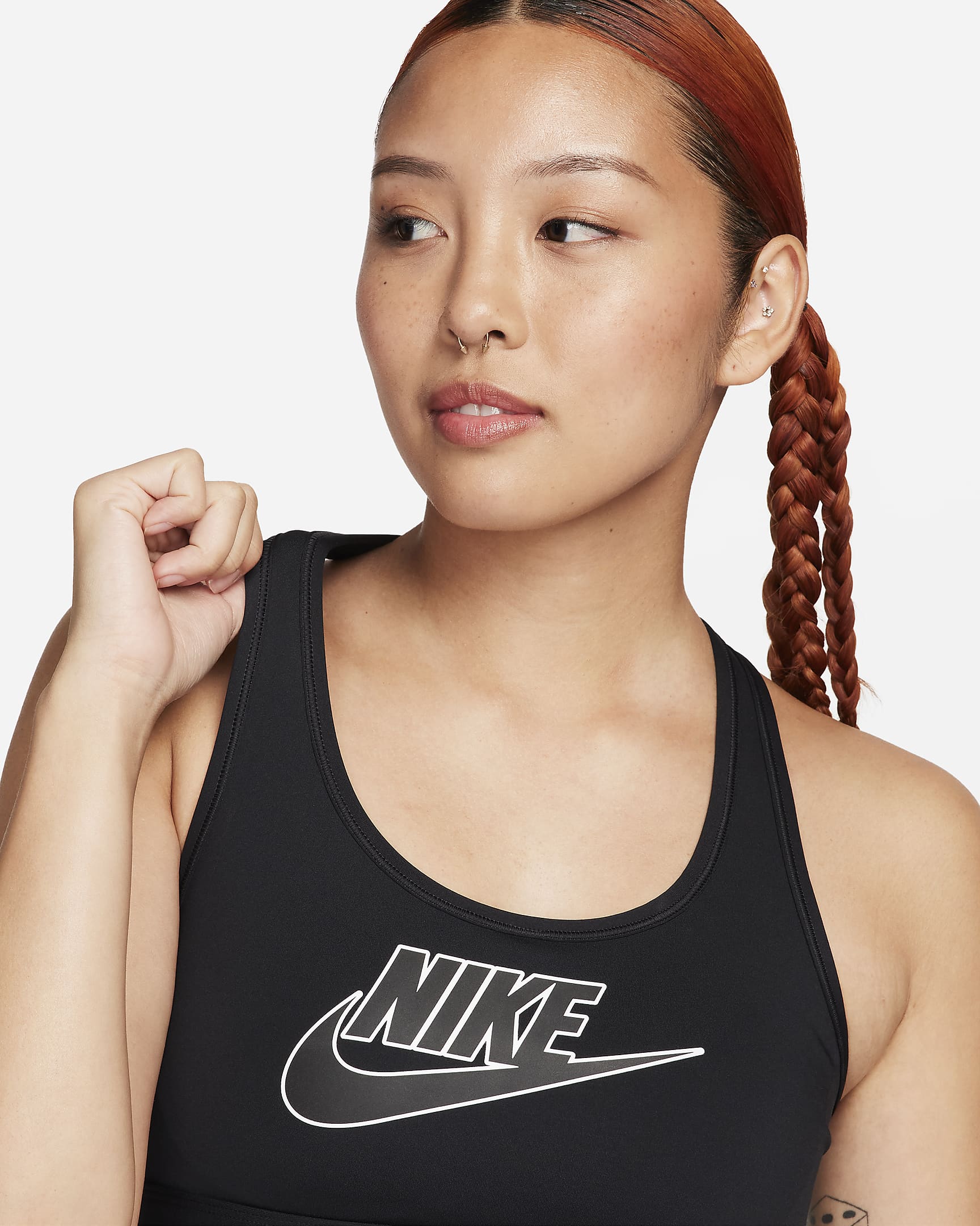 Nike Swoosh Medium Support Women's Padded Logo Sports Bra - Black/White/Black/Black