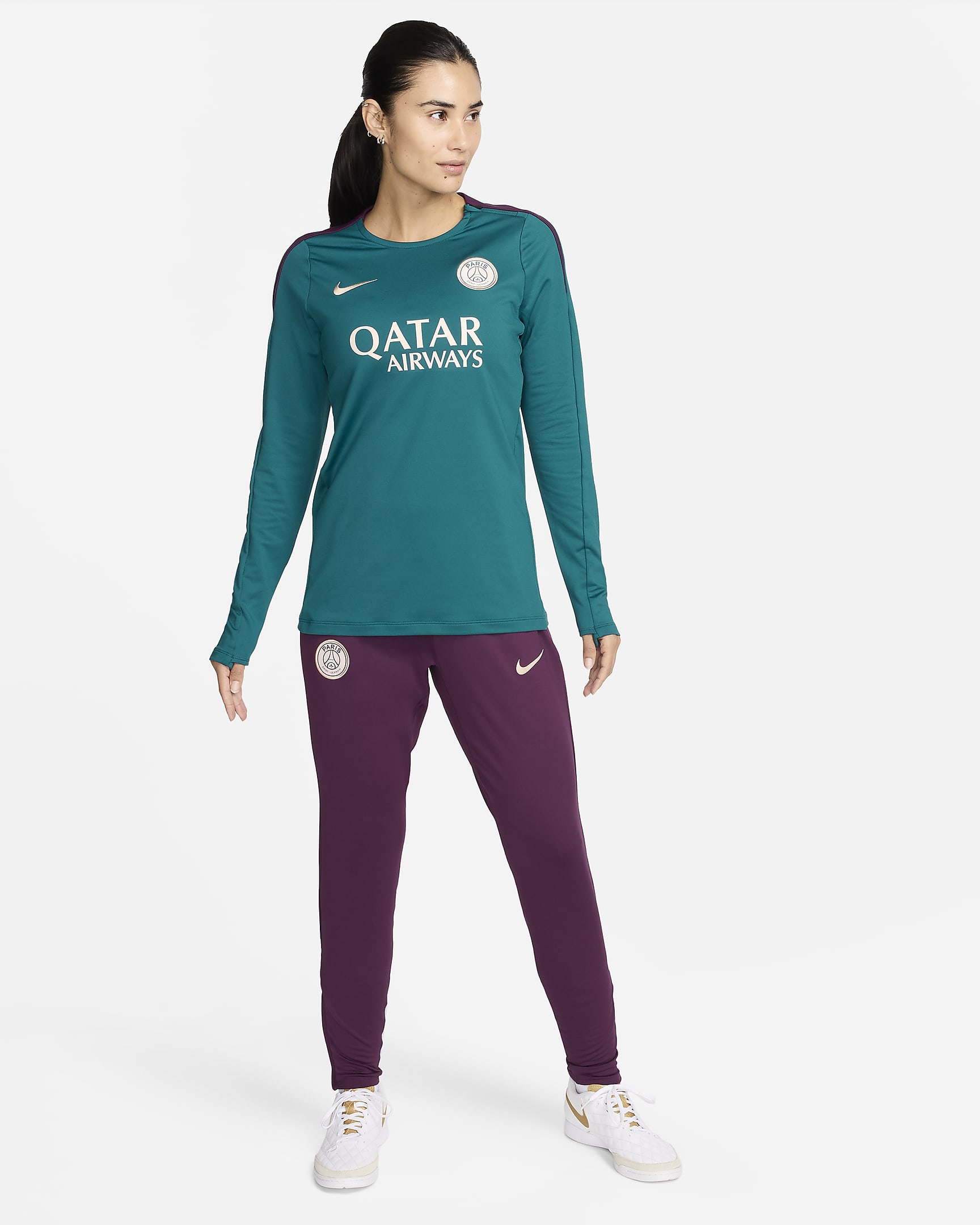 Haut de foot en maille à col ras-du-cou Nike Dri-FIT Paris Saint-Germain Strike pour femme - Geode Teal/Geode Teal/Bordeaux/Guava Ice