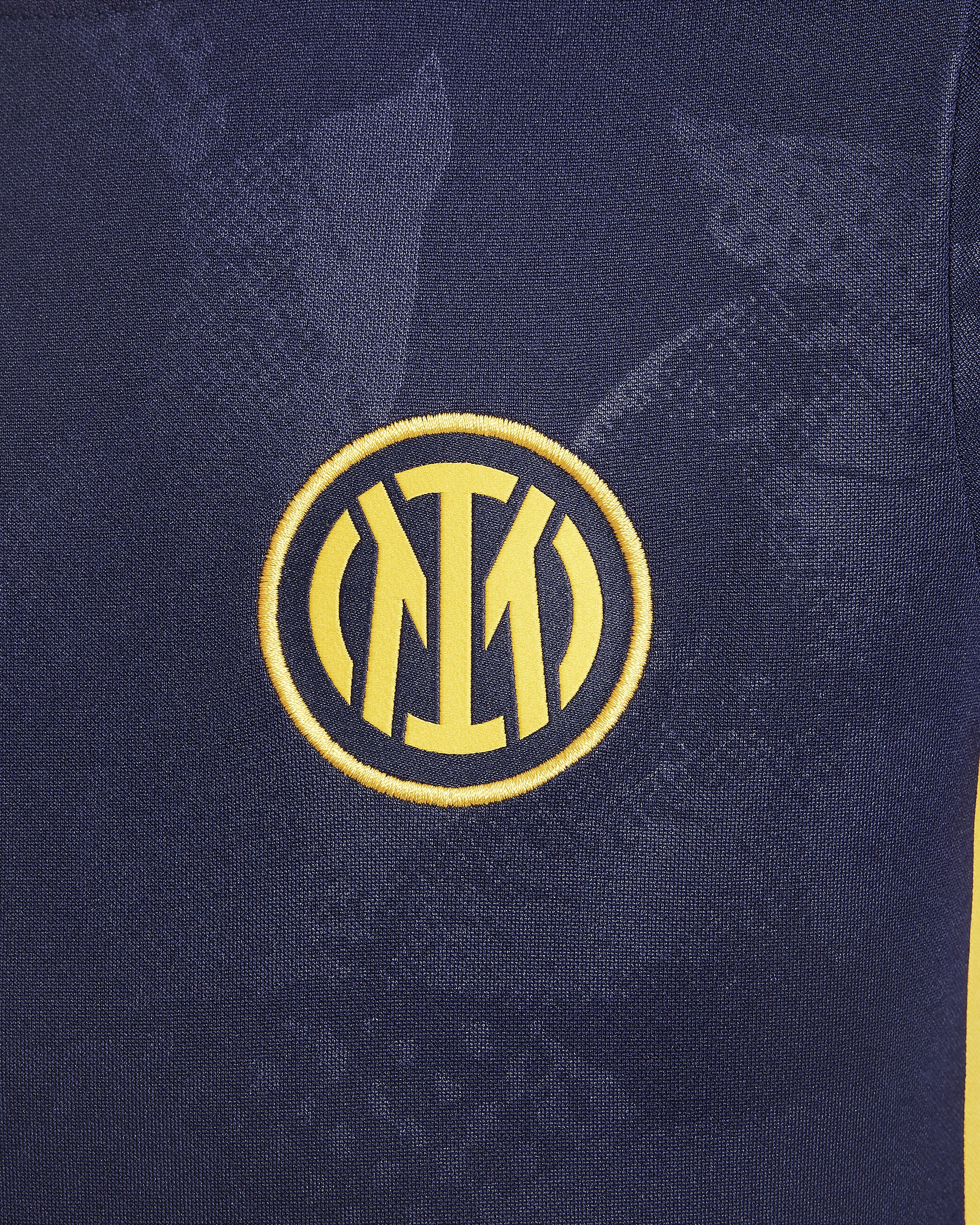 Inter Milan Academy Pro (tredjedrakt) Nike Dri-FIT fotballtrøye for oppvarming til store barn - Blackened Blue/University Gold/Lyon Blue