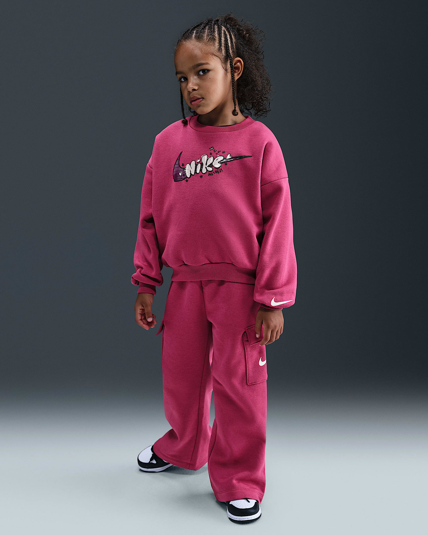 Nike Essentials Little Kids' Graphic Crew and Cargo Pants Set - Sweet Beet