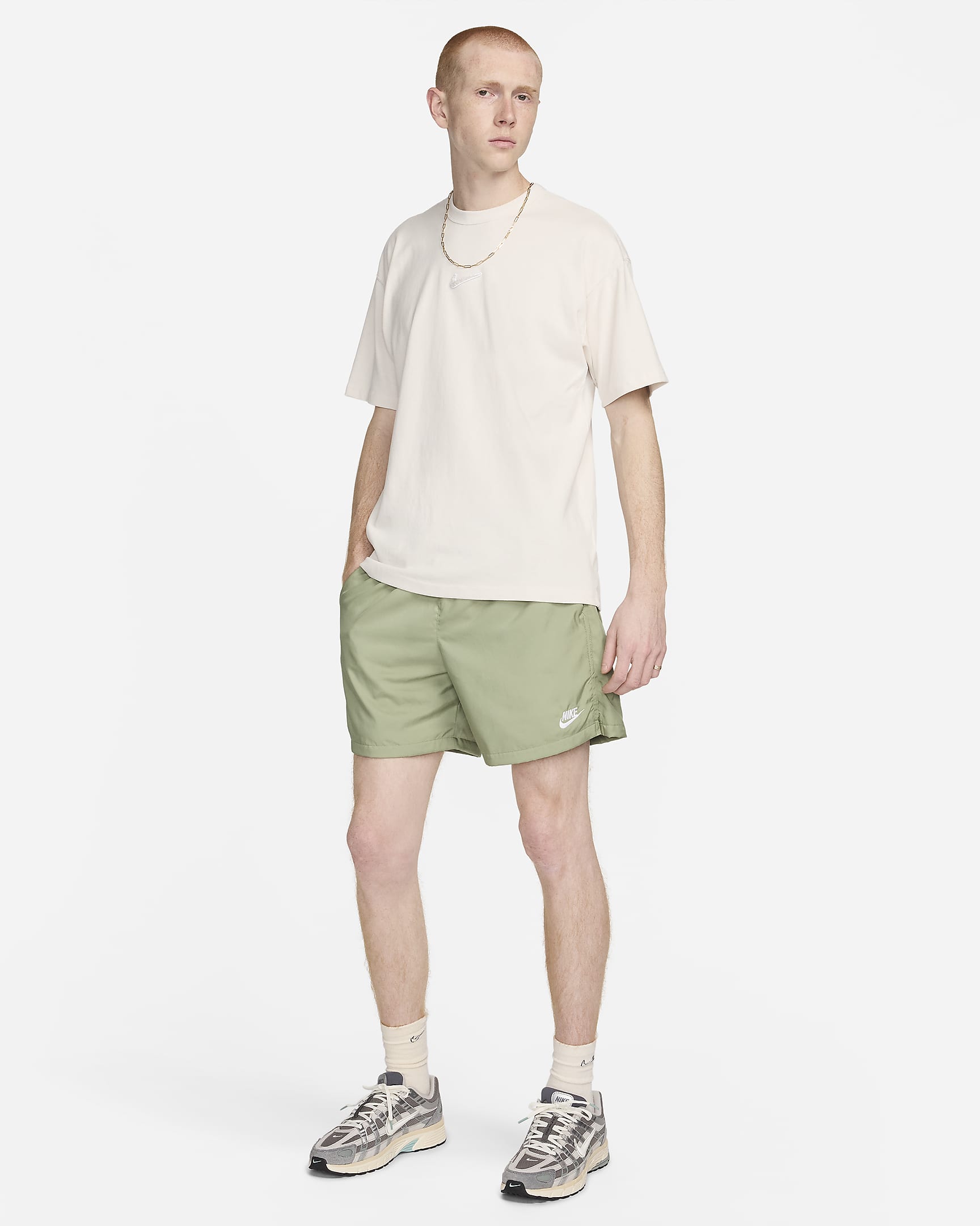 Nike Sportswear Men's Woven Flow Shorts - Oil Green/White