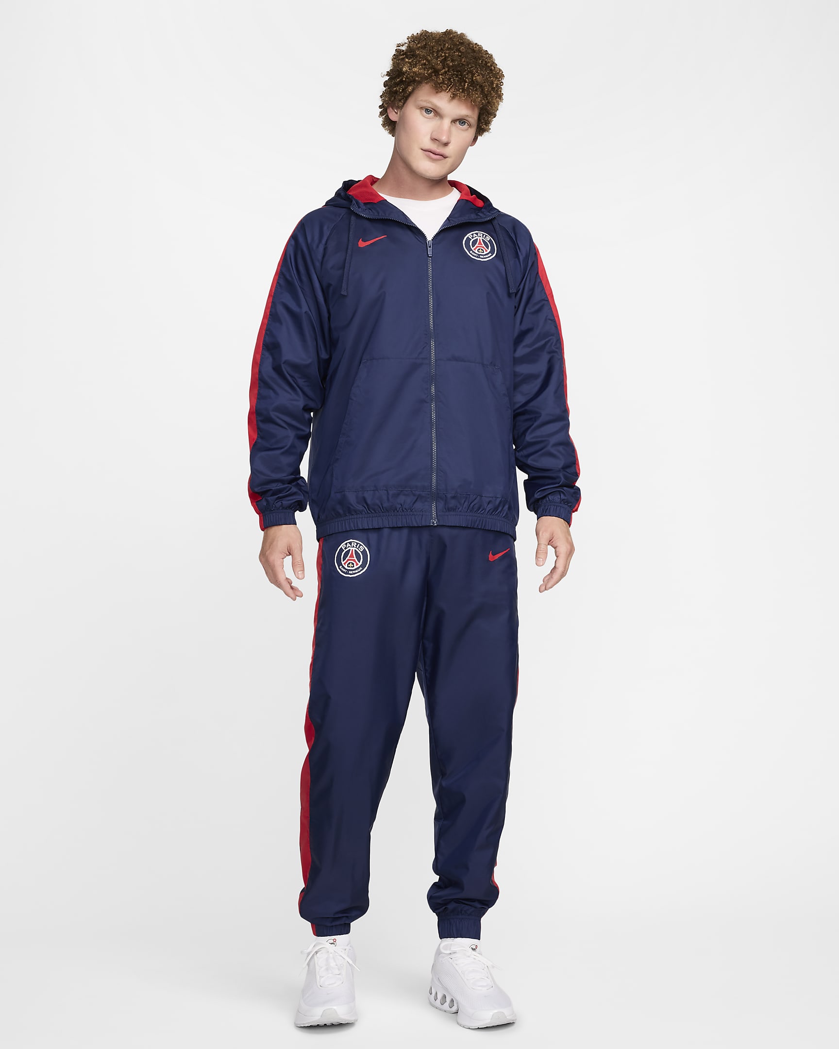 Paris Saint-Germain Nike vevd fotballtracksuit med hette til herre - Midnight Navy/University Red/University Red