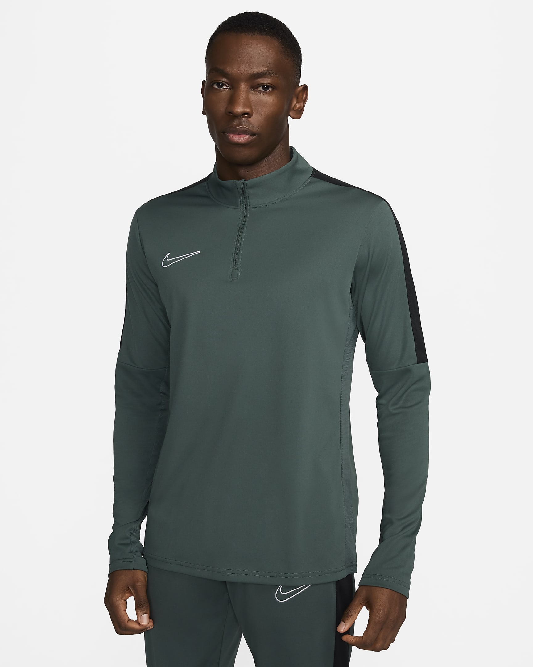 Nike Academy Dri-FIT fotballoverdel med glidelås i halsen til herre - Vintage Green/Svart/Hvit