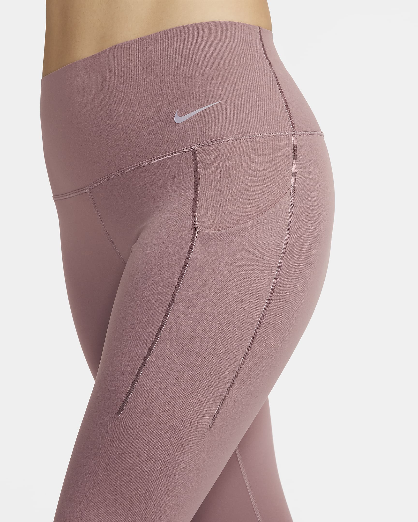 Nike Universa Women's Medium-Support High-Waisted 7/8 Leggings with Pockets - Smokey Mauve/Black