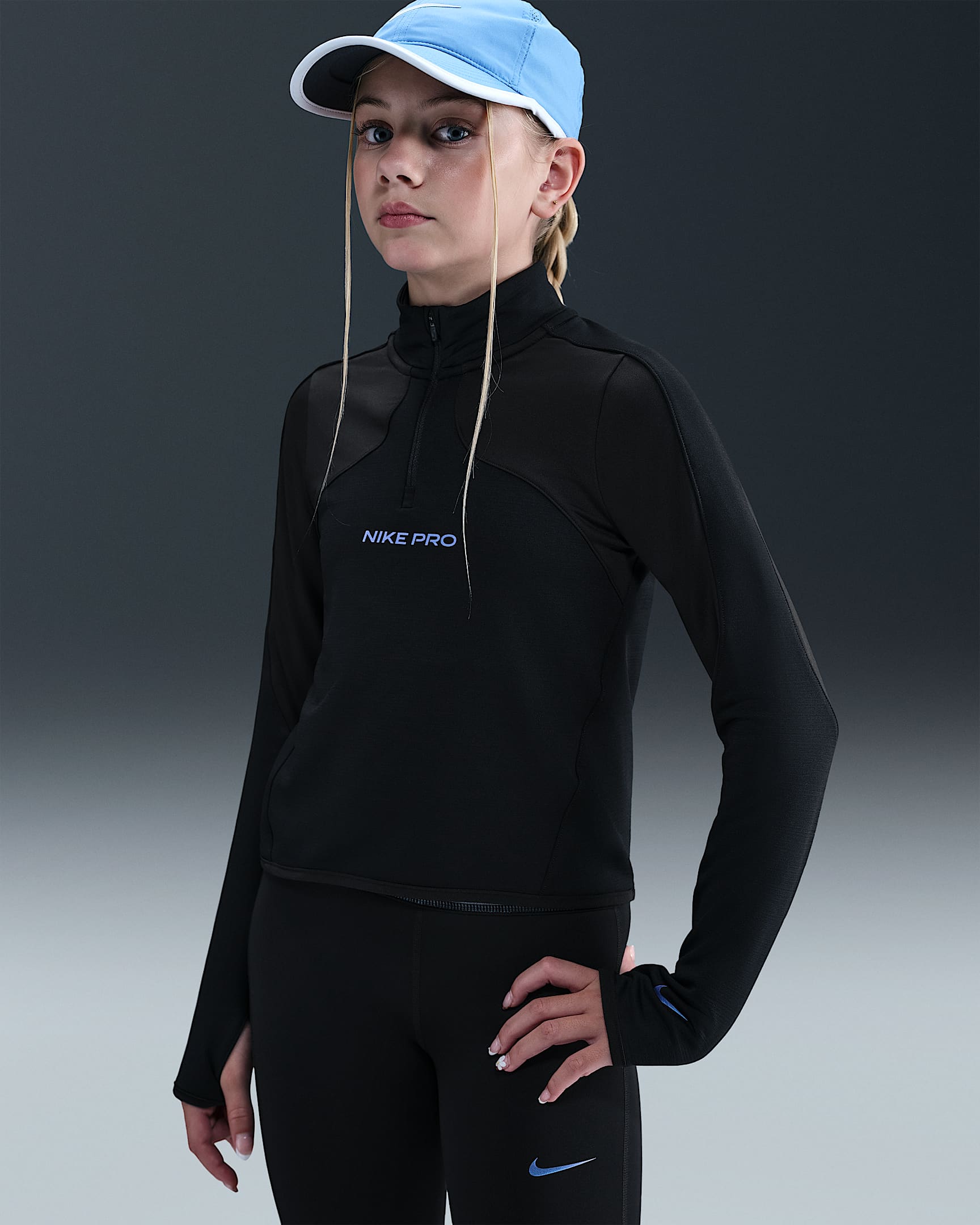 Nike Pro Older Kids' (Girls') Therma-FIT 1/2-Zip Long-Sleeve Top - Black