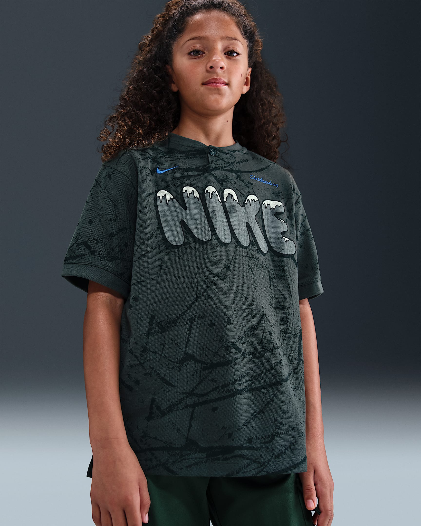 Nike SB Dri-FIT skateshirt voor kids - Dark Smoke Grey/Game Royal