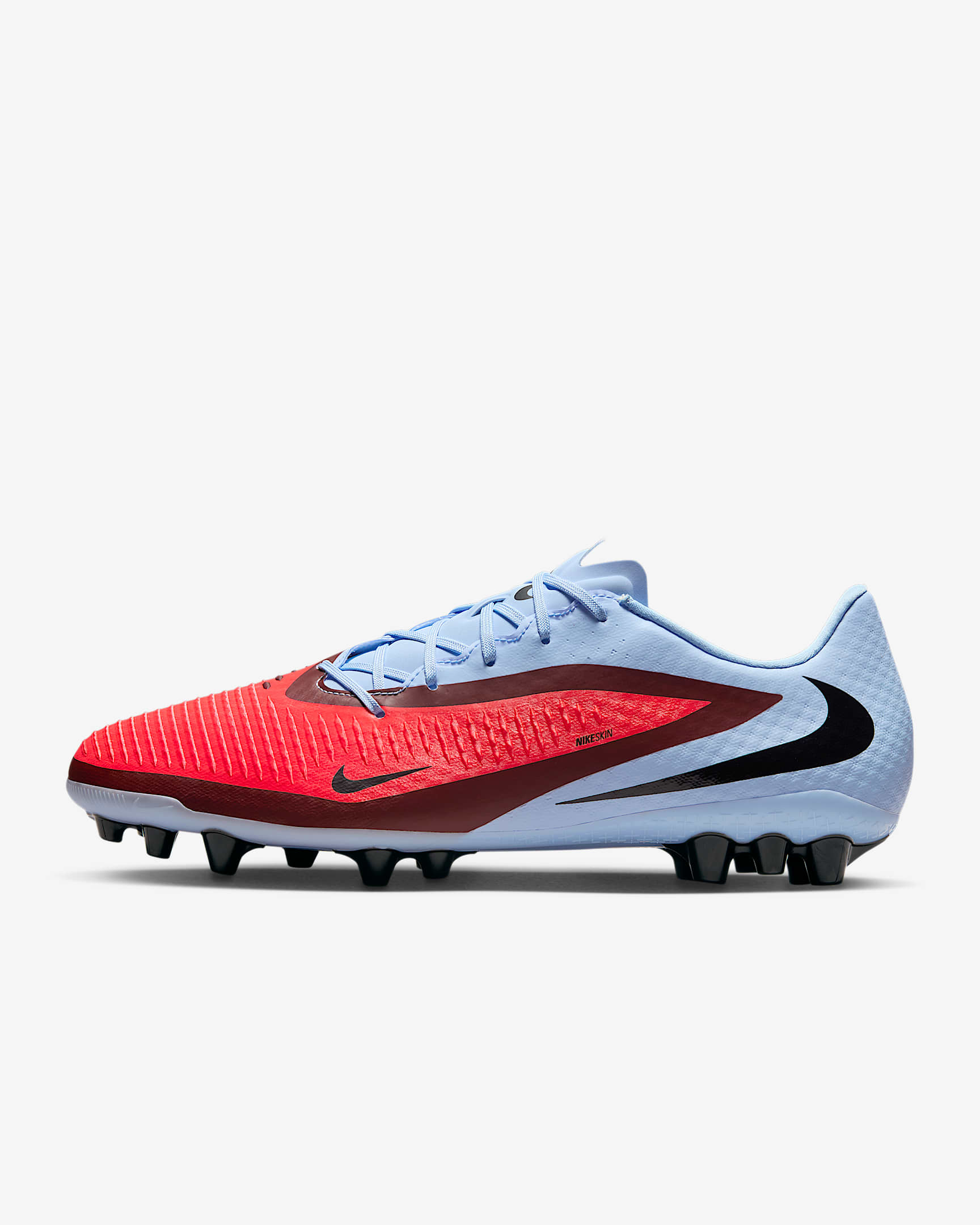 Nike Phantom 6 Low Academy fotballsko til kunstgress - Royal Tint/Svart/Bright Crimson