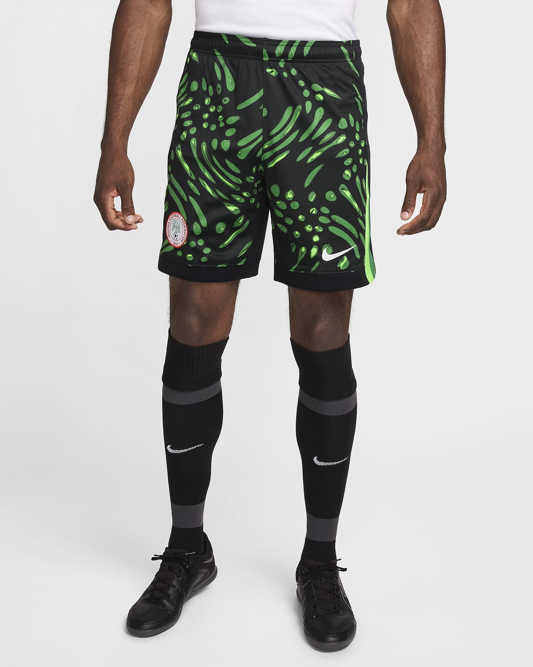 Nigeria 2024 Stadium Away Men's Nike Dri-FIT Football Replica Shorts - Black/Lucky Green/White