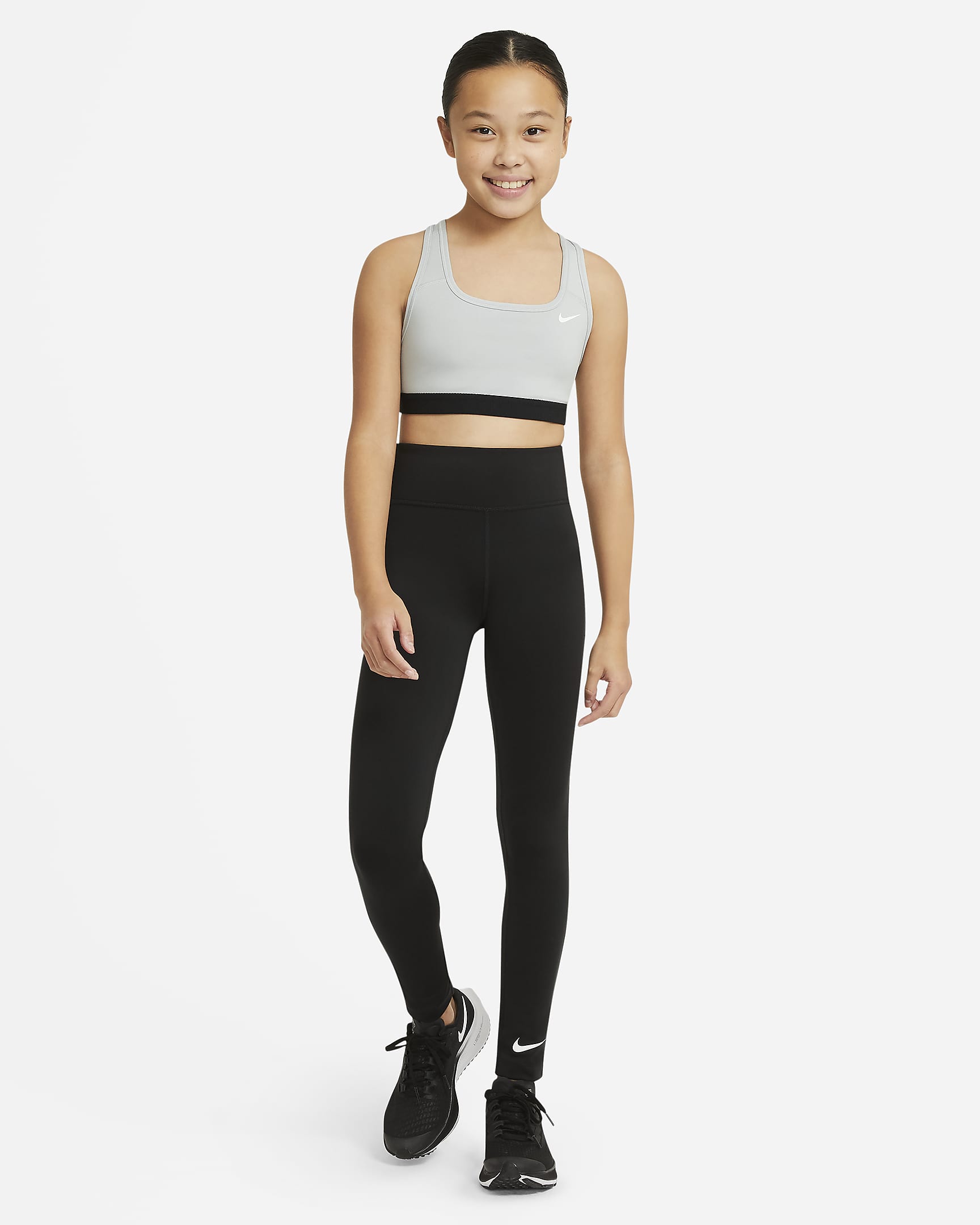 Nike Swoosh Big Kids' (Girls') Sports Bra - Carbon Heather/White