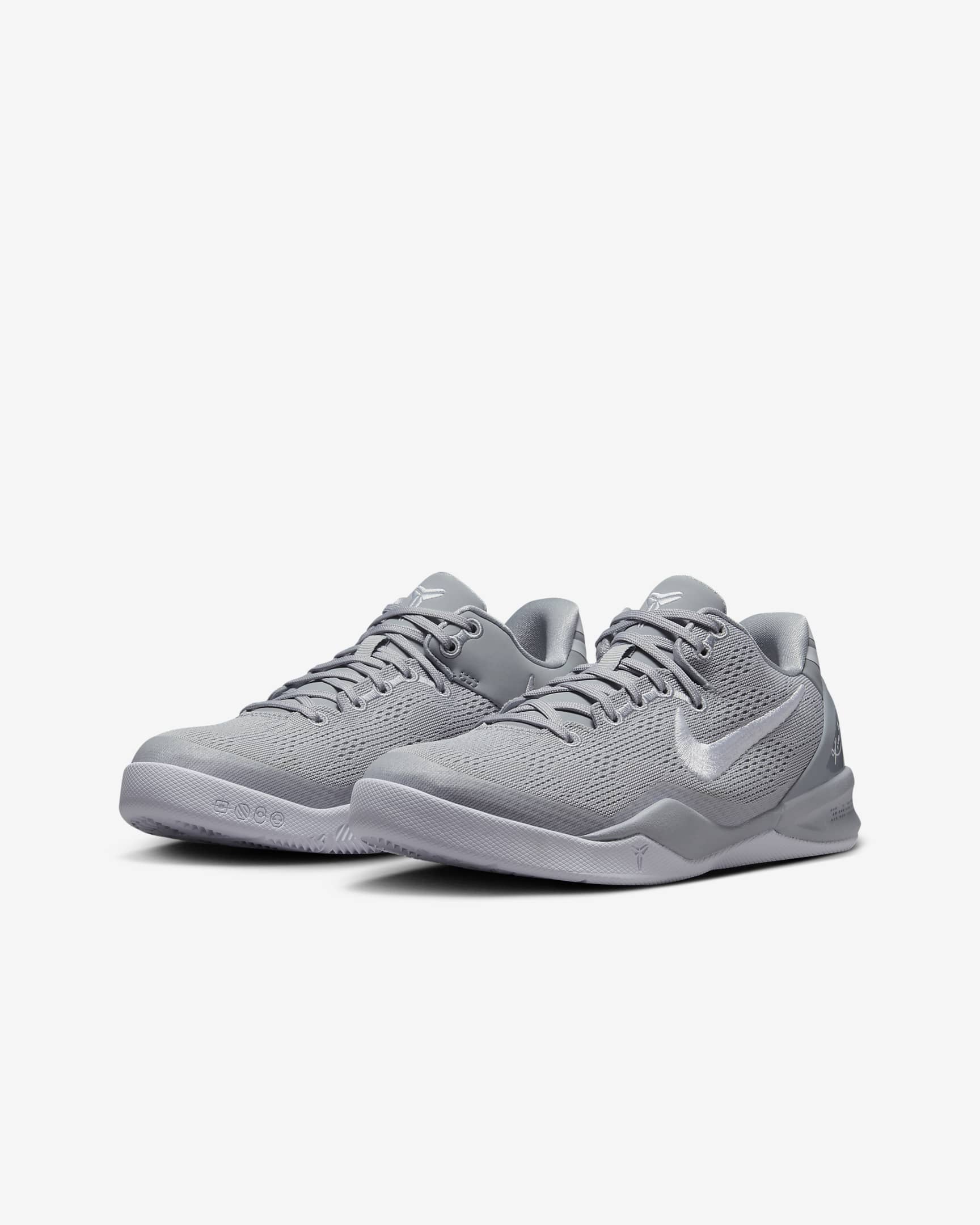 Calzado de básquetbol para niños grandes Kobe 8 - Gris lobo/Gris lobo/Blanco