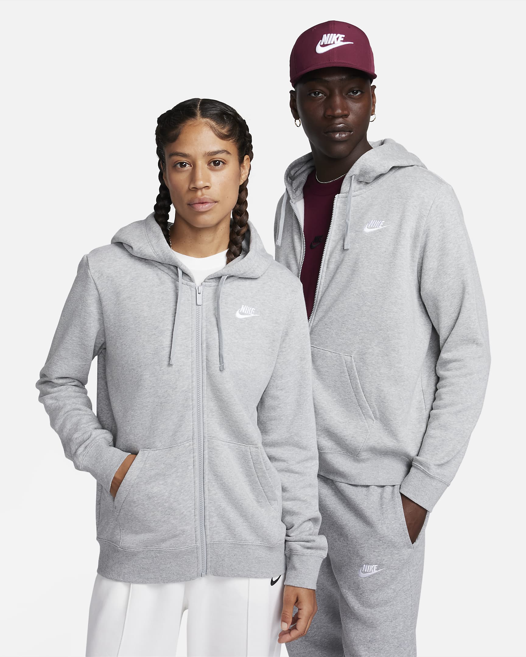 Nike Sportswear Club Fleece Women's Full-Zip Hoodie - Dark Grey Heather/White