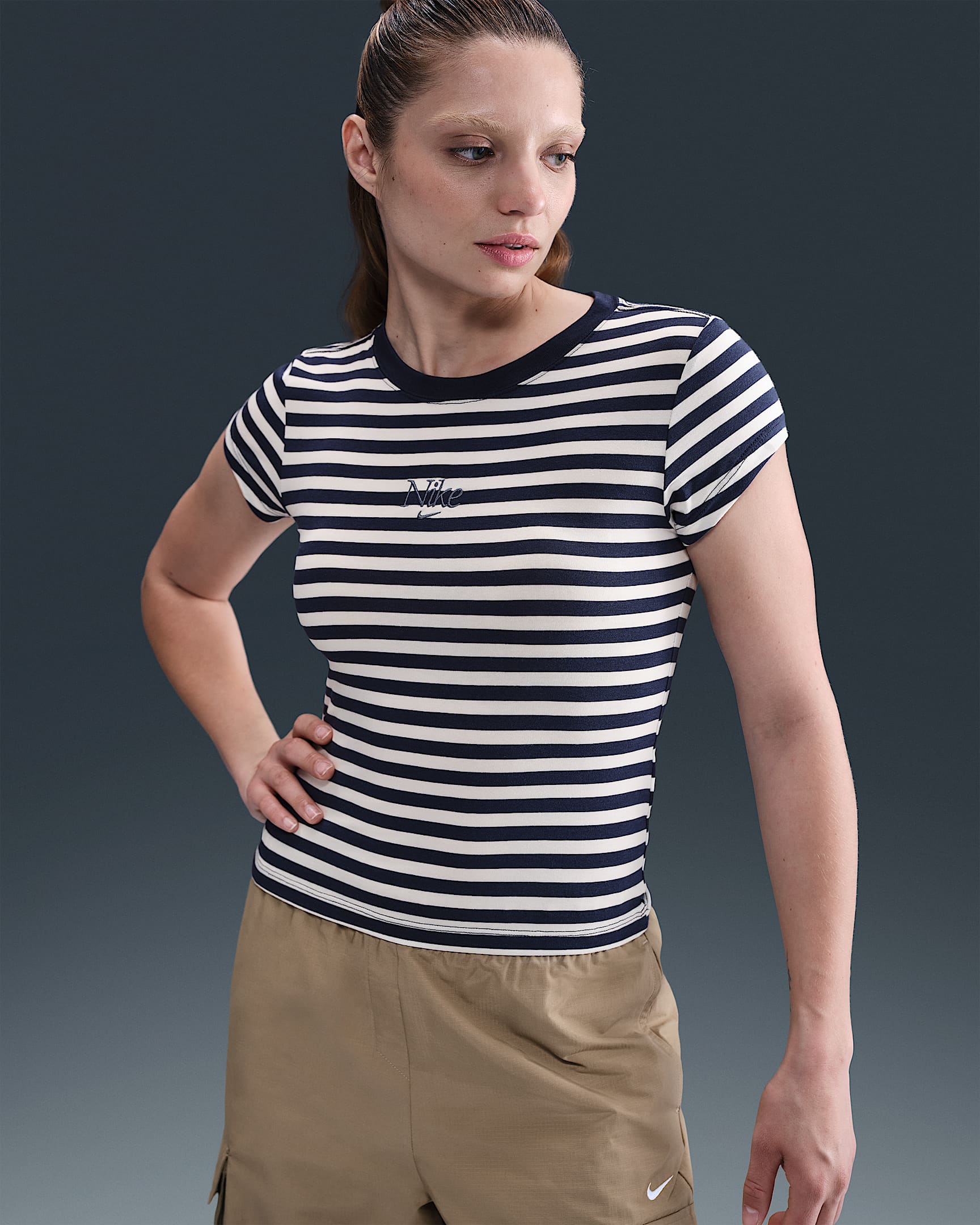 Nike Sportswear Women's Tight Striped T-Shirt - Midnight Navy/Sail