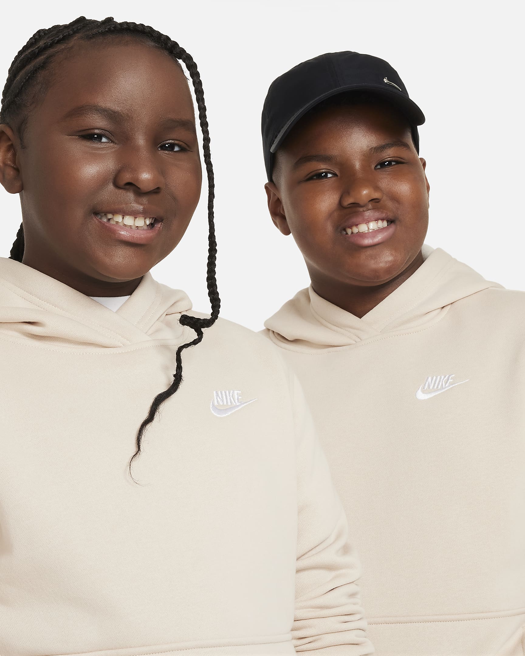 Nike Sportswear Club Fleece Big Kids' Pullover Hoodie (Extended Size) - Sanddrift/White