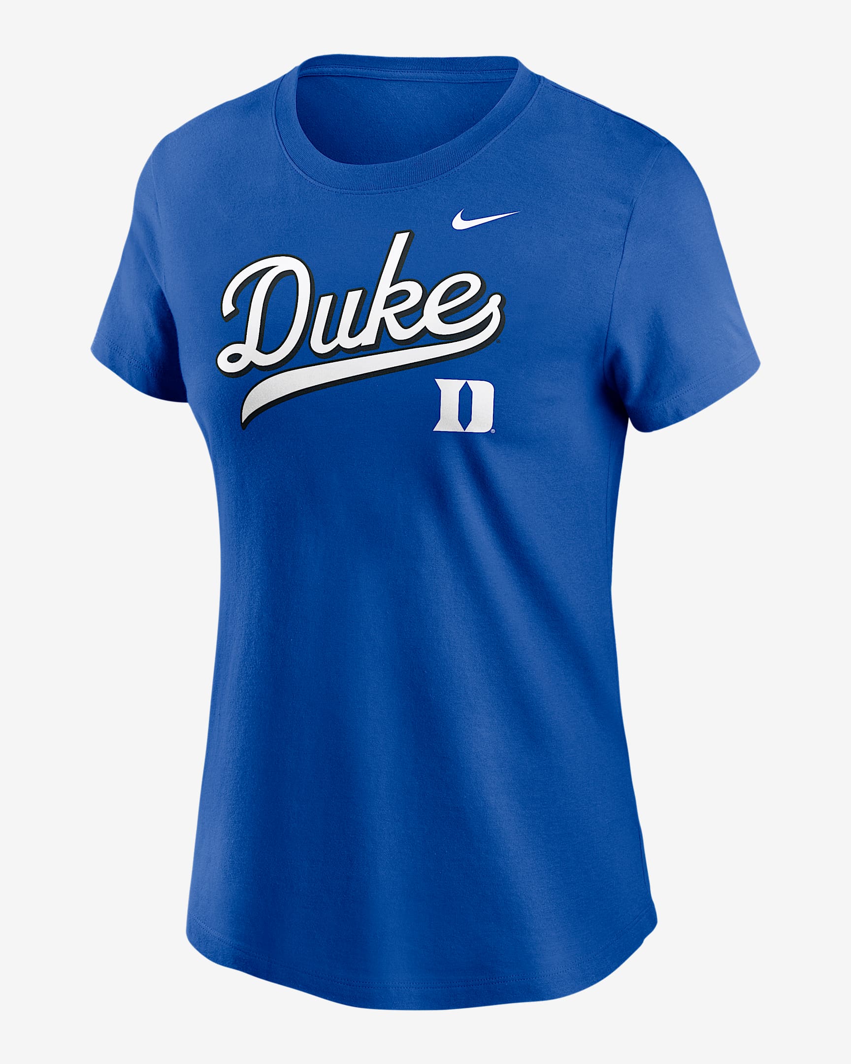 Playera universitaria Nike para mujer Duke Athletic Prep Arch Local Script - Royal