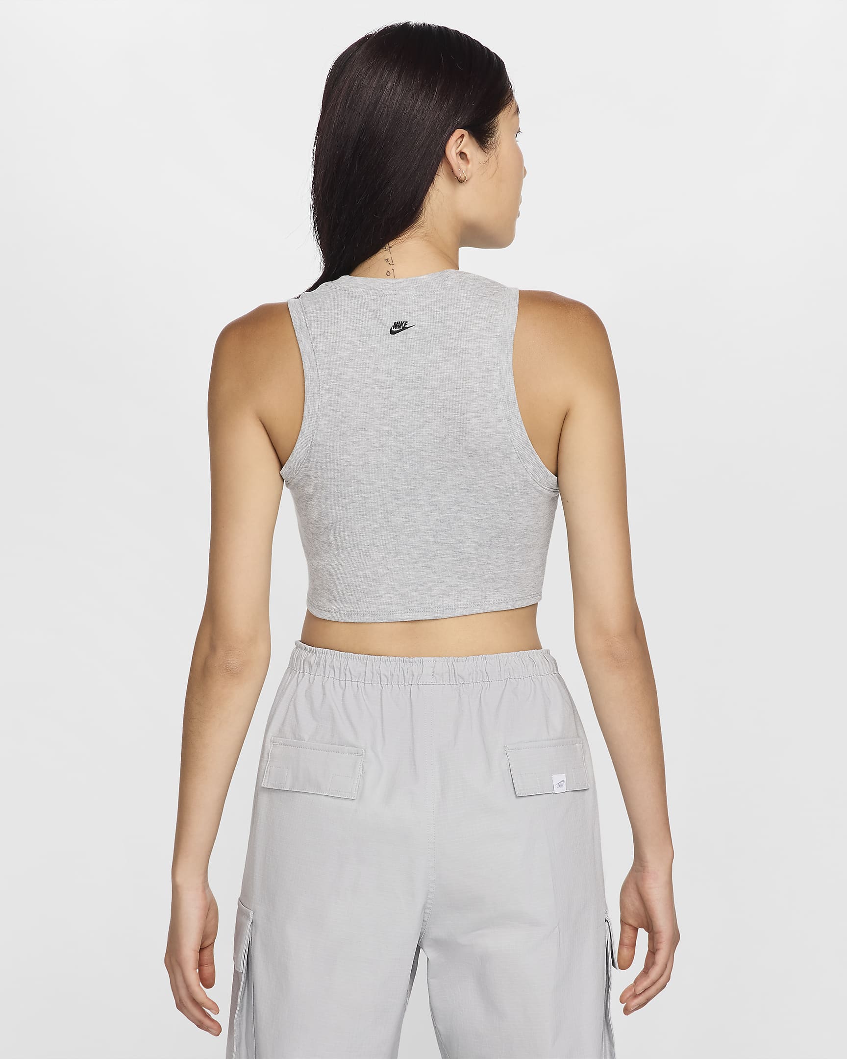 Nike Sportswear Chill Knit Women's Cropped Mini-Rib Tank Top - Dark Grey Heather/Black