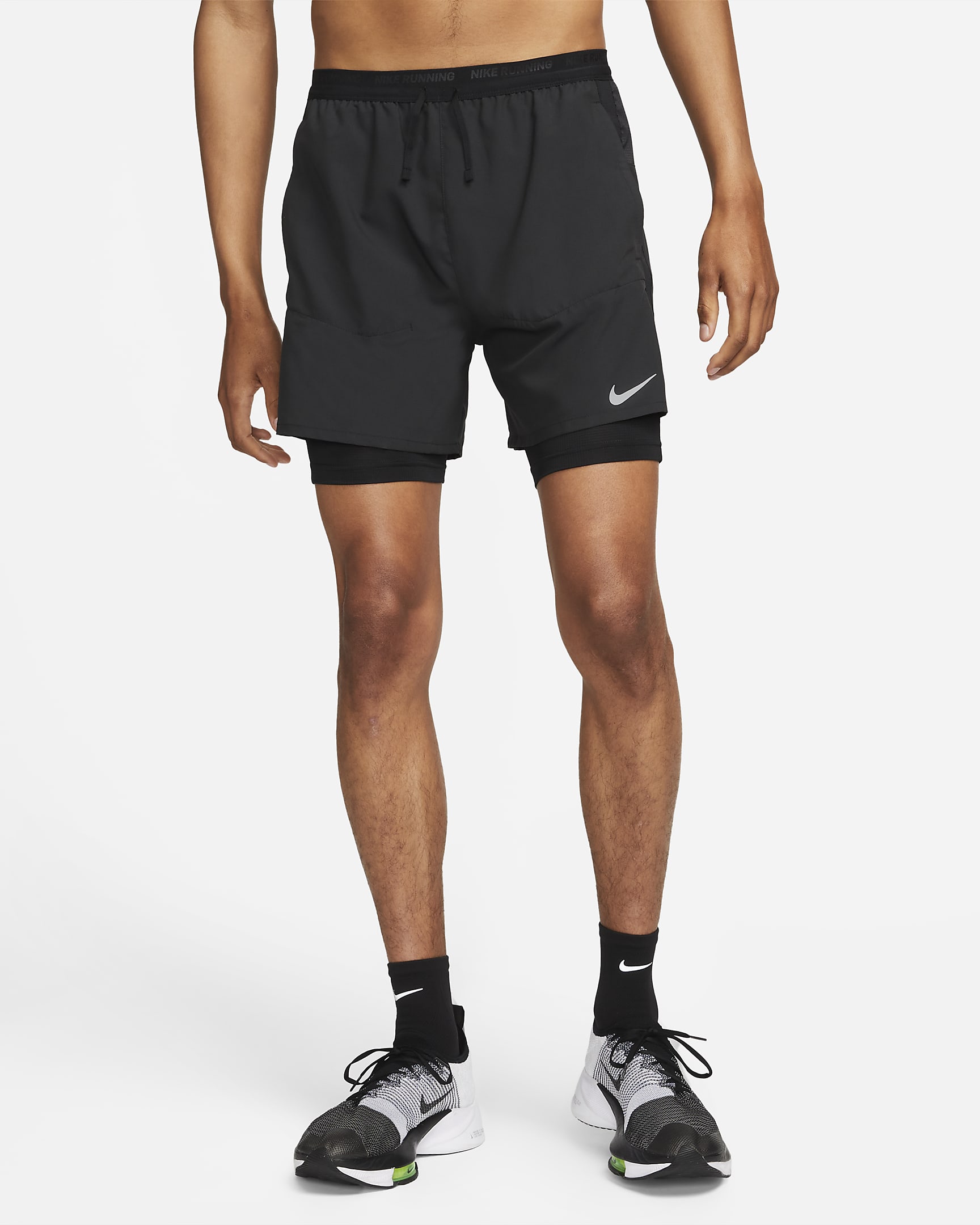 Löparshorts Nike Dri-FIT Stride Hybrid 13 cm för män - Svart/Svart/Svart