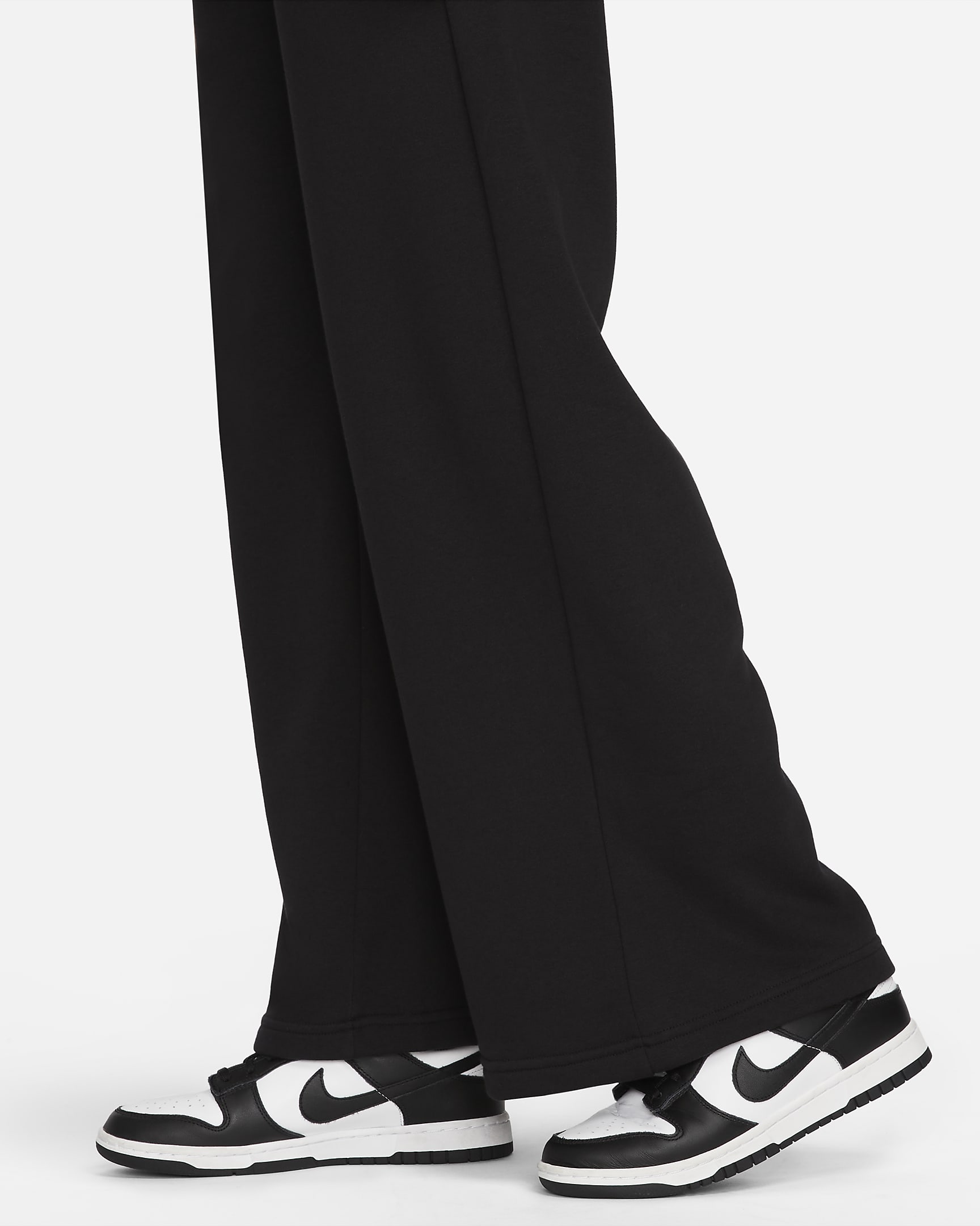 Pants de entrenamiento de piernas anchas de tiro medio para mujer Nike Sportswear Club Fleece - Negro/Blanco