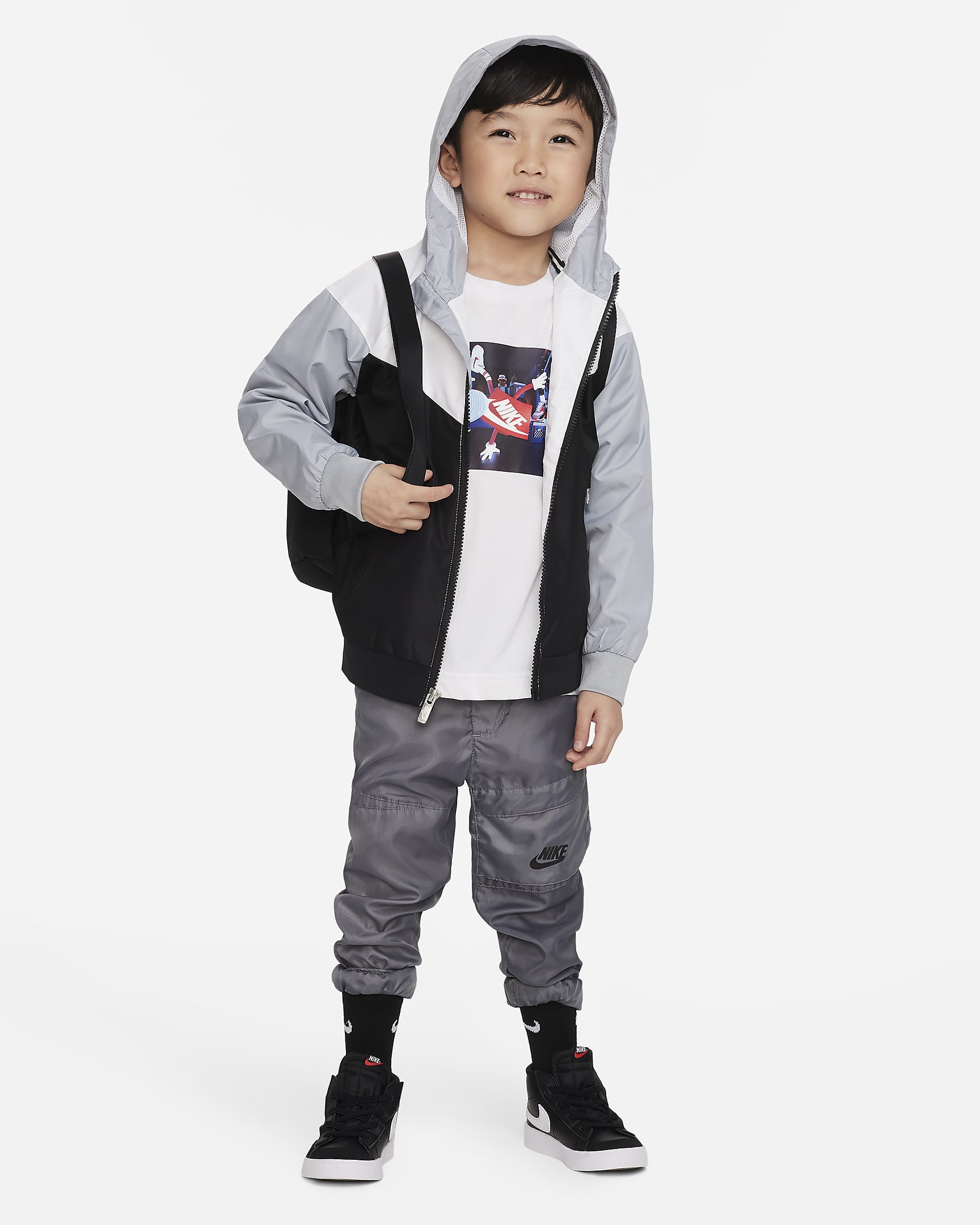 Nike Sportswear Windrunner Little Kids' Full-Zip Jacket - Black/White/White