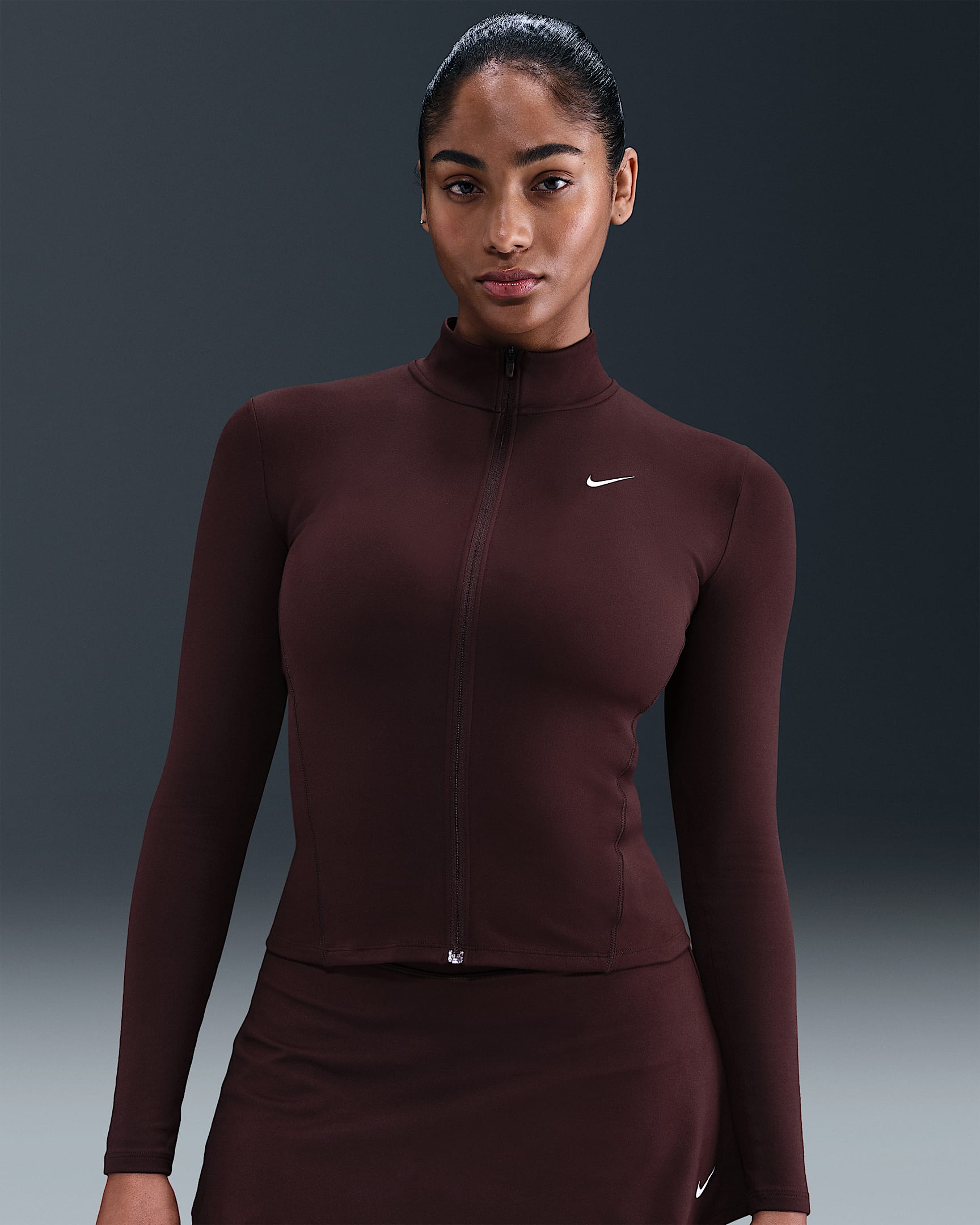 Nike One Fitted Women's Dri-FIT Full-Zip Jacket - Burgundy Crush/White